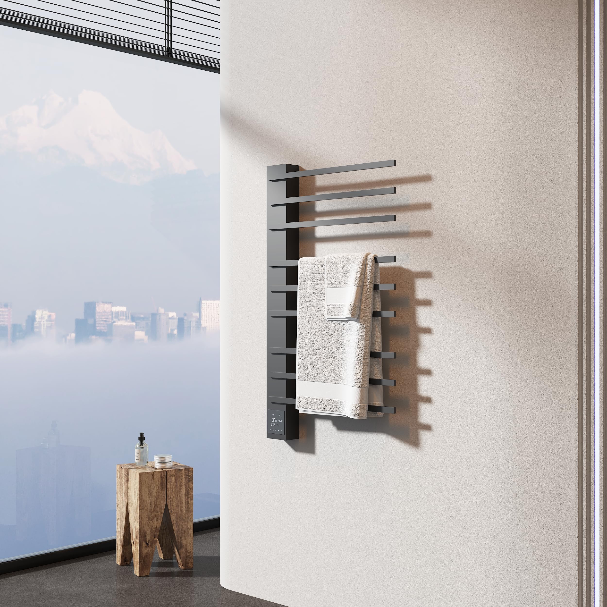 WarmRackCo Heated Towel Rack, Stainless Steel, 39.4 x 23.6 x 3.14 Inches, 304 Stainless Steel, Wall-Mounted, Rectangular, 9-Bar with Smart Timer & Temperature Control