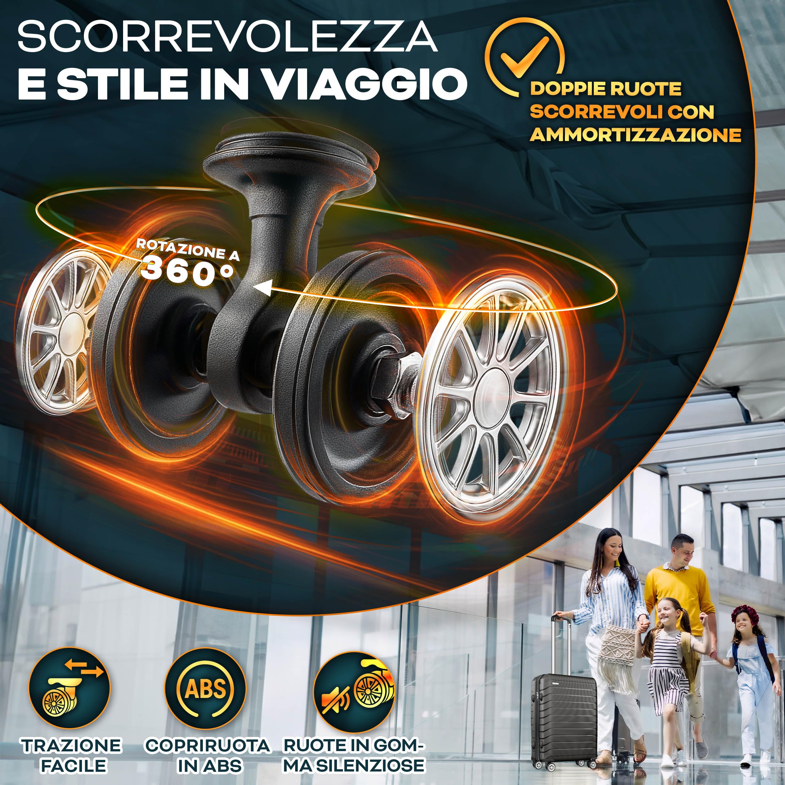 tillvex® Set 4 valigie rigide S-M-L-XL + bilancia, 4 cinghie e 4 etichette bagagli | Valigia da viaggio leggera con 4 ruote piroettanti | Guscio rigido in ABS con lucchetto TSA (Grigio/Antracite)