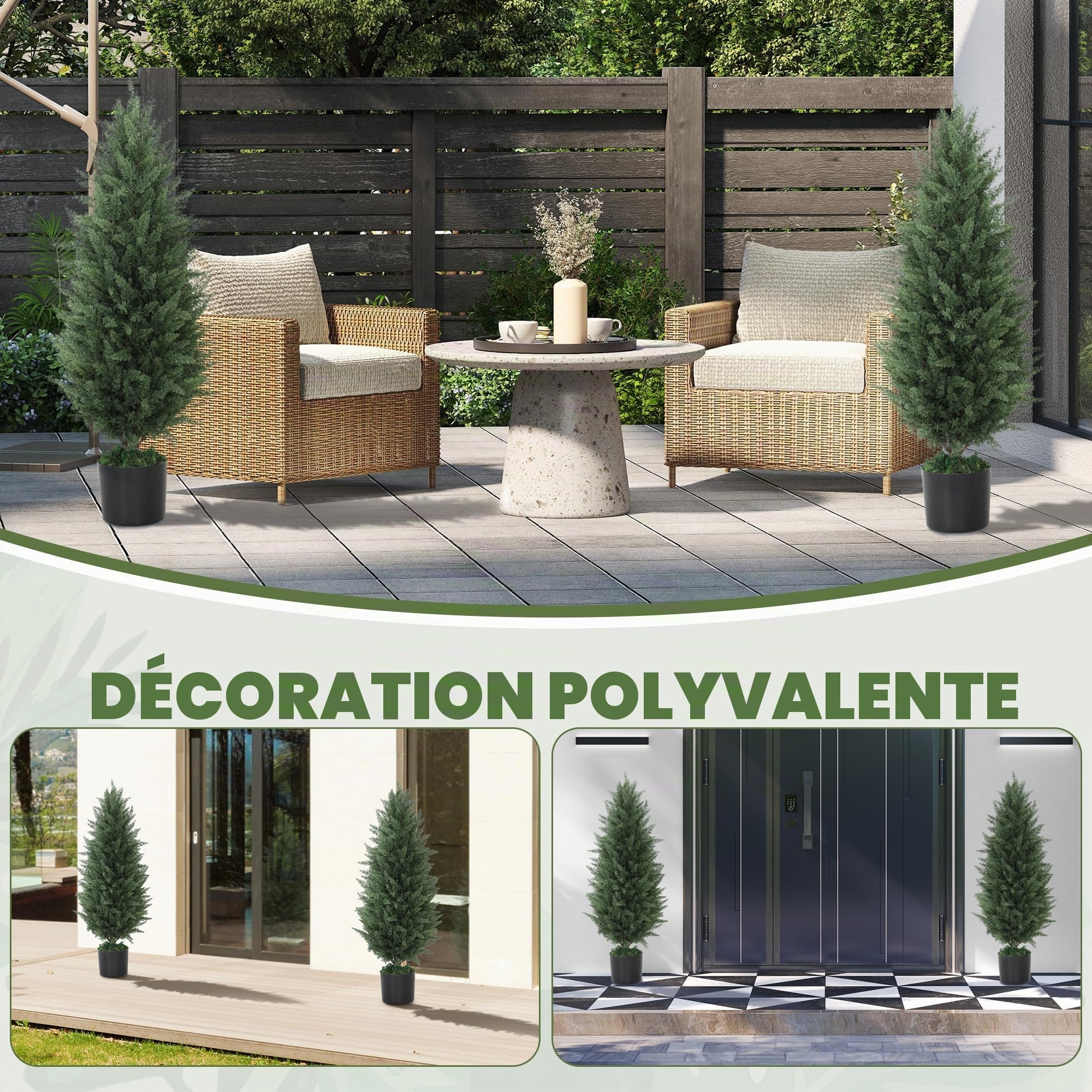 HOMCOM Lot de 2 cyprès artificiels résistants aux UV 90cm