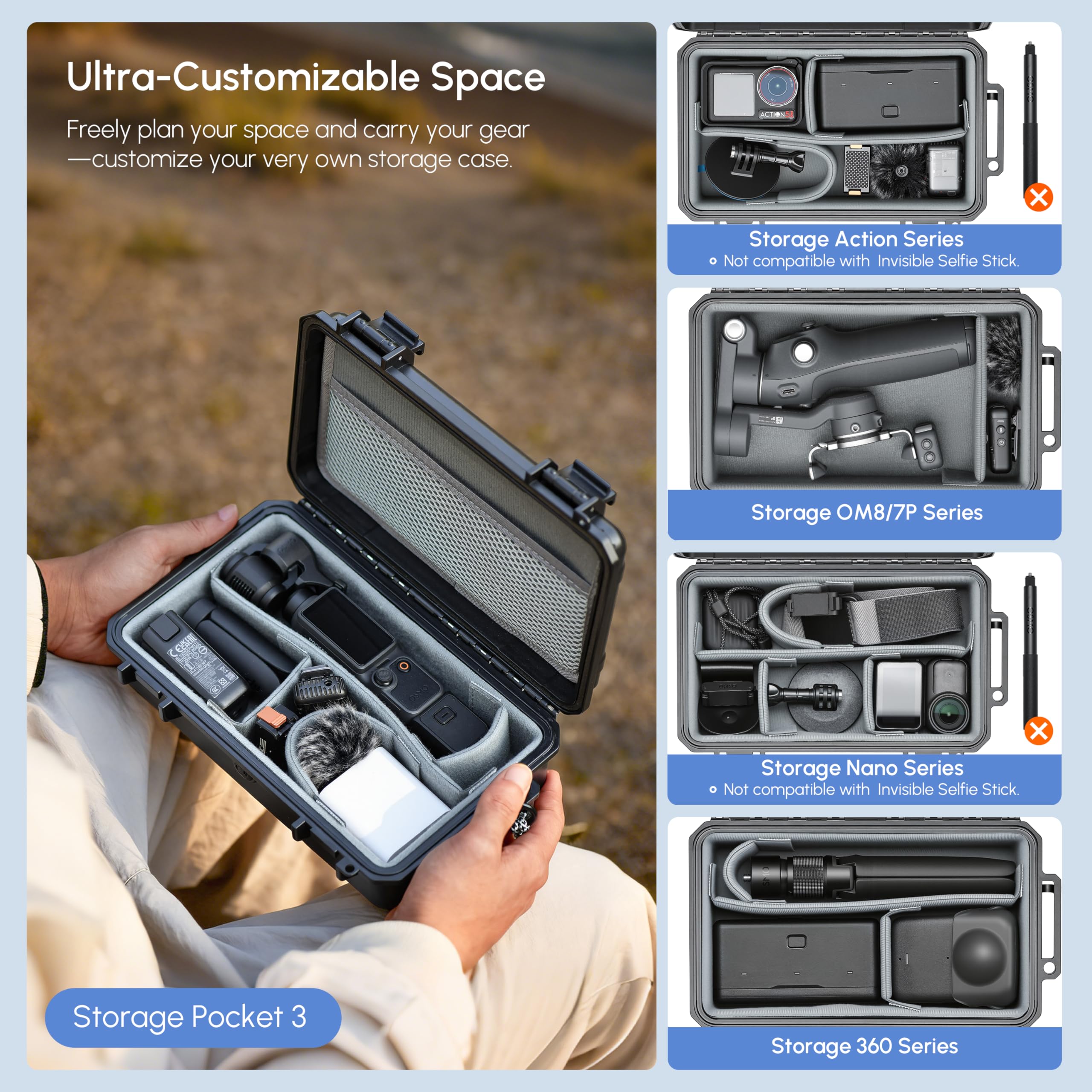 STARTRC PHOTO wasserdichte Hartschalen Tasche für Insta360 Luna Ultra | kompatibel mit Osmo Pocket 4/3, individuell einstellbare Trennwände, IP67-Schutz, Reise-Aufbewahrungsetui (nur Etui)