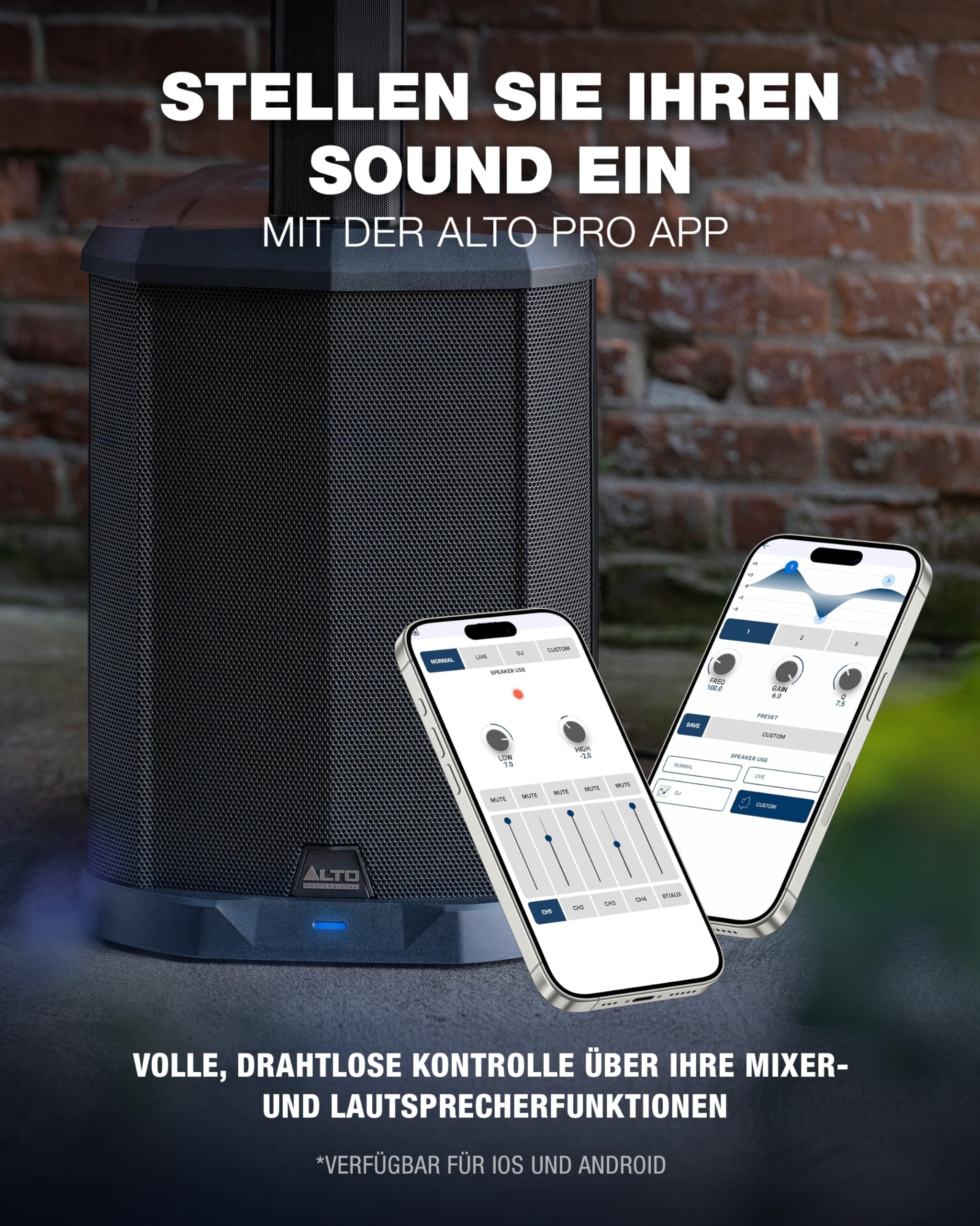 ALTO TS112C 1200-Watt Aktives Säulen PA Lautsprecher mit 5-Kanal Mixer Bluetooth