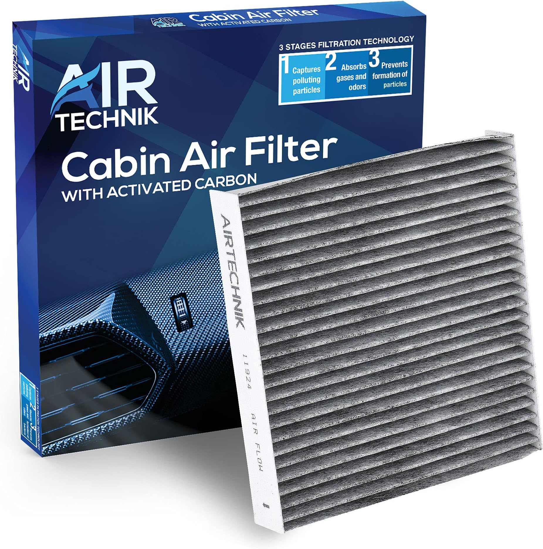 AirTechnik CF11924 Cabin Air Filter w/Activated Carbon | Fits Fiat 500 2013-2019, Argo 21-24, Fastback 24-25, Pulse 23-25, Mobi 17-22, Uno 13-20, Ram 700 21-24, Pro Master Rapid 17-24 - 68096453AA