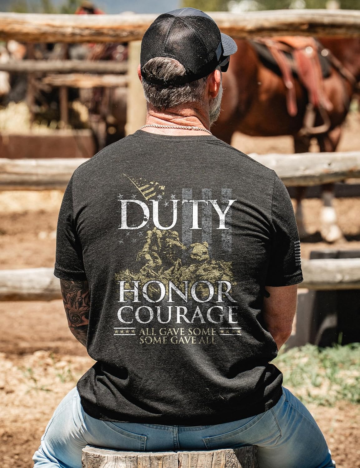 Nine Line Duty Honor Courage Men’s Patriotic USA Flag T Shirt, Veteran Support Military Shirts for Men, Dropline, Made in USA - Image 2