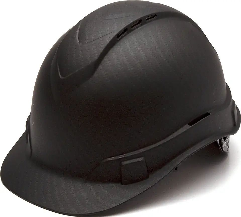 PYRAMEX Ridgeline Cap Style Hard Hat, Vented, 4-Point Ratchet Suspension, Black Graphite Pattern