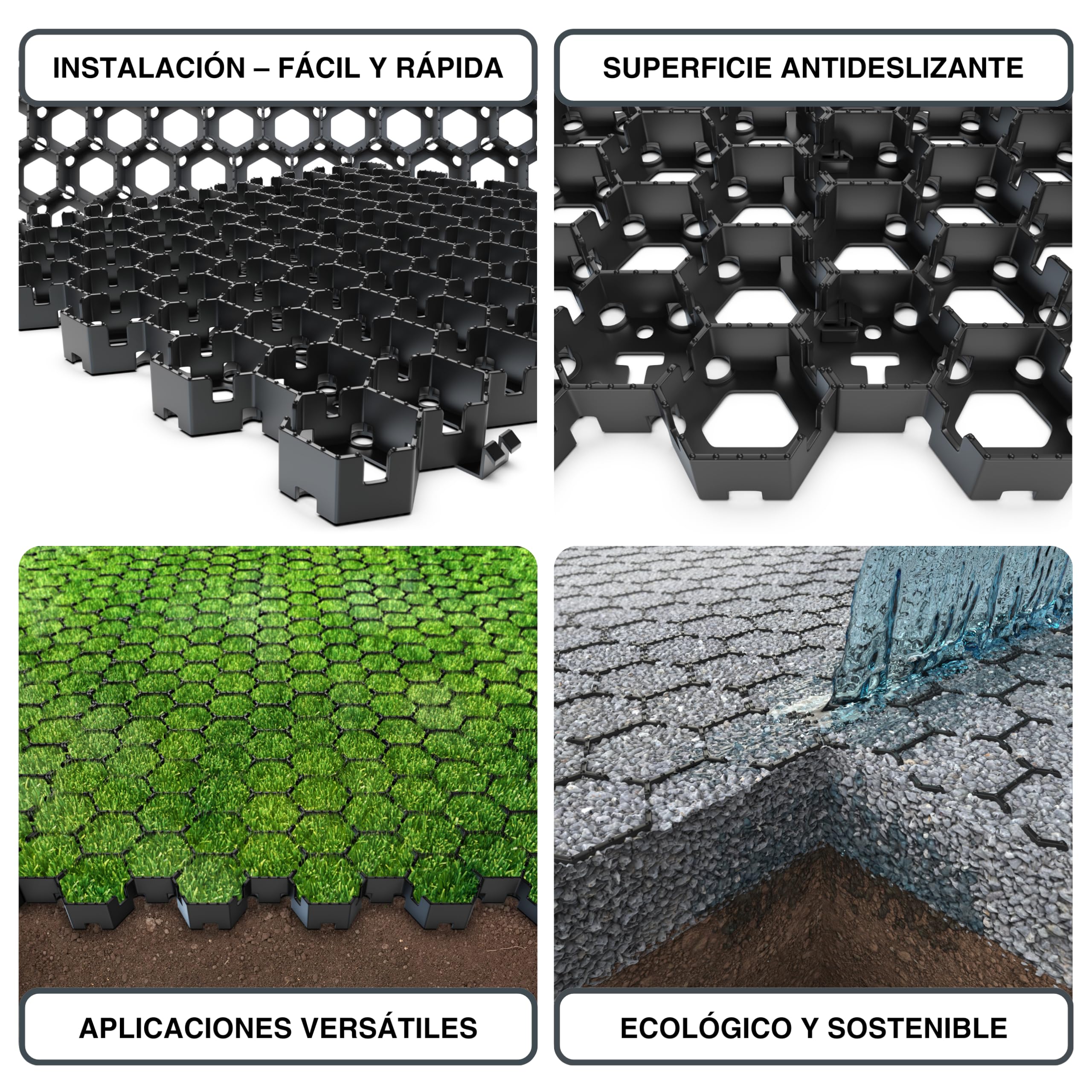 Vodaland HEXpave – Pavimento Permeable-Estabilizador de grava- de 3 cm de Altura – Soporta hasta 12,000 kg – Ideal para Patios, Caminos, Bases de Cobertizos, Uso Vehículos Ligeros (pack de 5,85 m²)