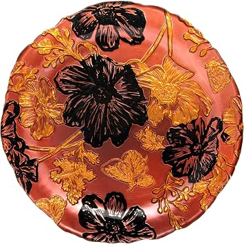 Red Pomegranate 4403-4 Papillon Set/4 Handmade Glass Side Plates, One Size, Rose Gold Black