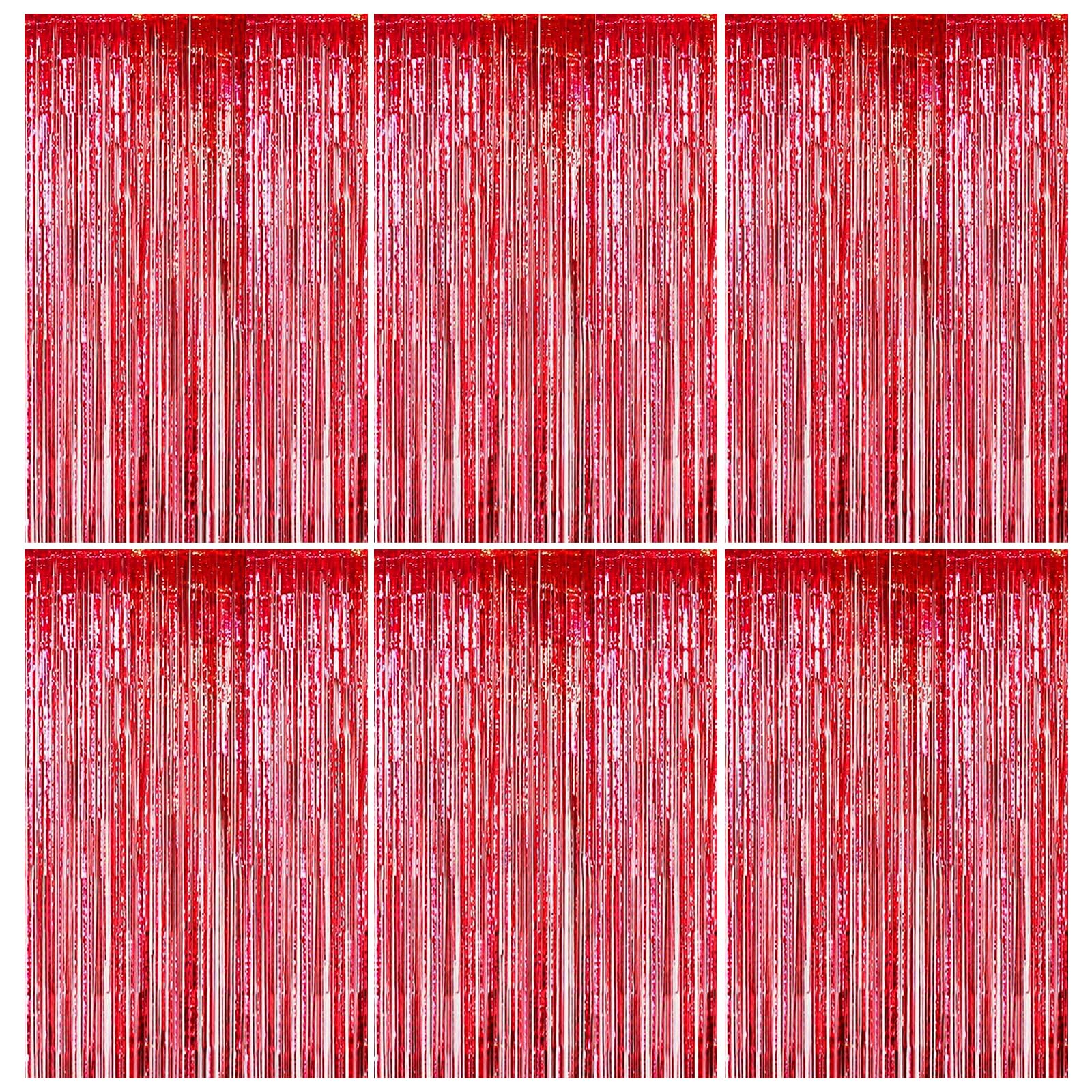 6pcs Red Foil Curtain, 3.2ft x 6.5ft Red Tinsel Curtains, Tinsel Foil Fringe Curtains, Glitter Party Curtain, Metallic Tinsel Streamers Backdrop For Party Birthday Holiday Backdrop Decoration