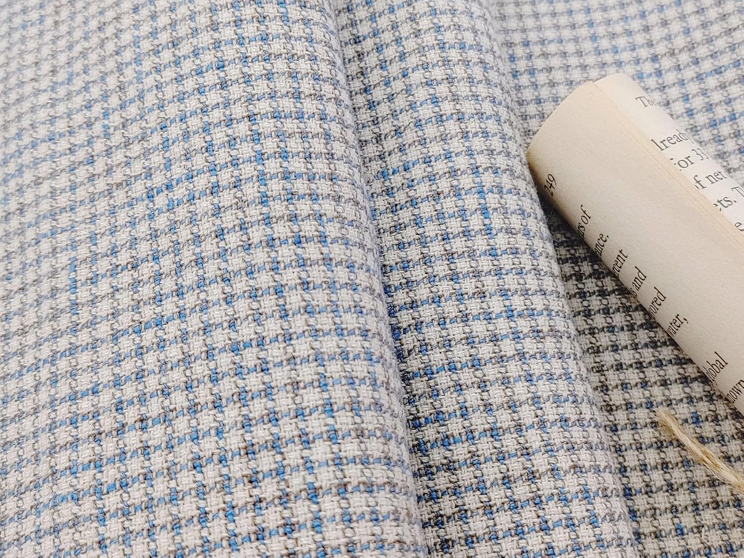Linen Cotton Small Check Fabric Heavy Weight 7236 Blue