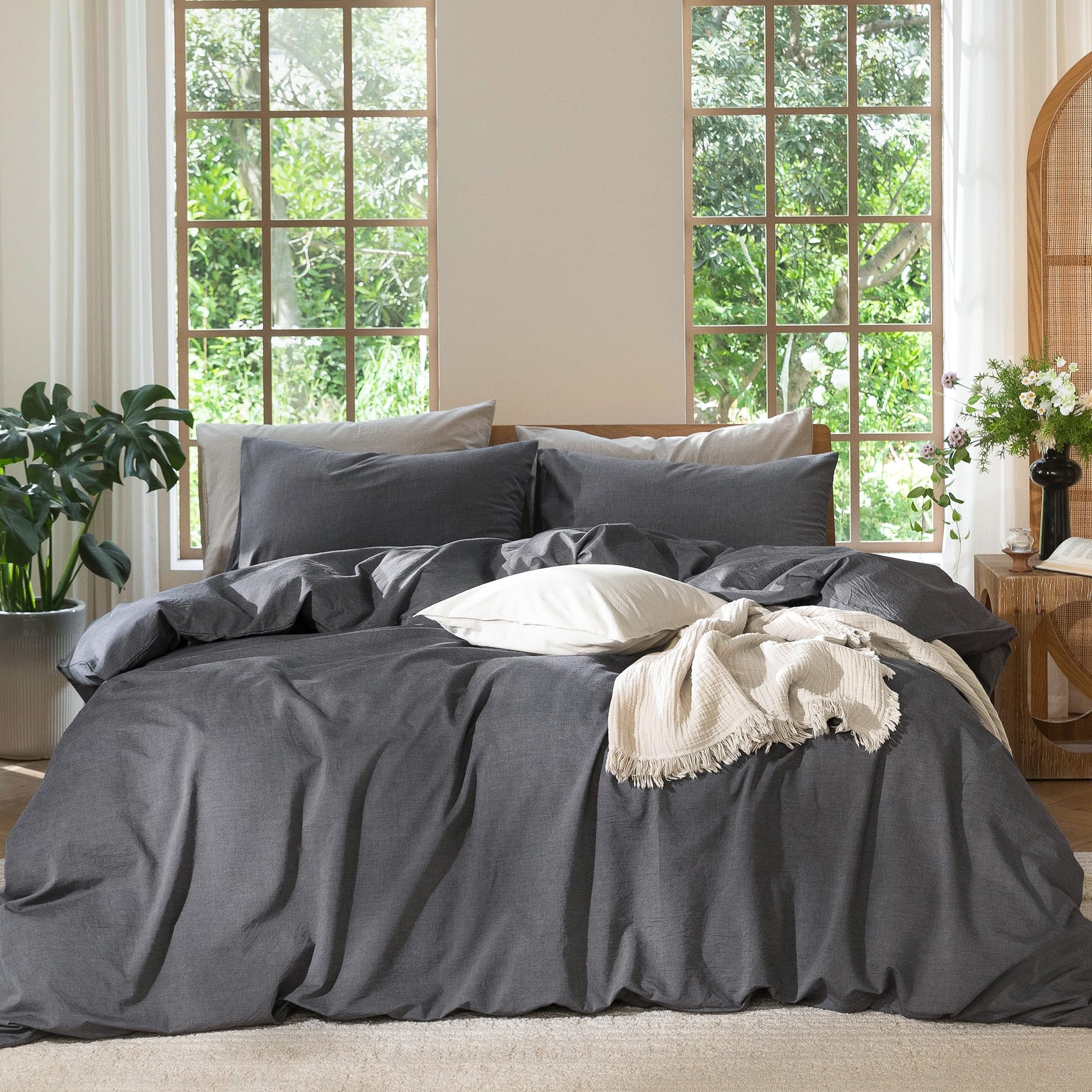 MOOMEE Bedding Duvet Cover Set King - 100% Washed Cotton Linen Like โ image 1
