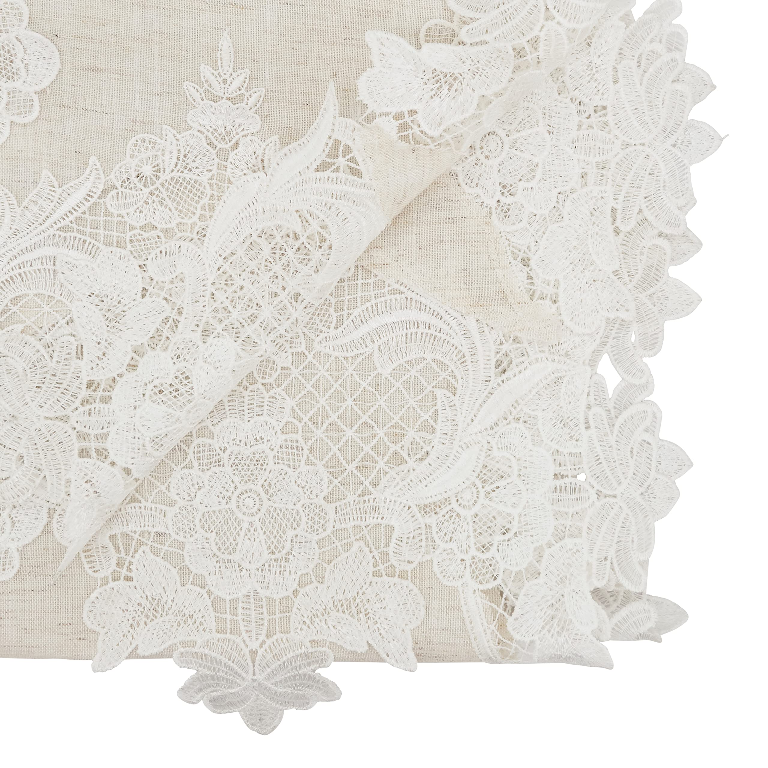 SARO Lifestyle 9018.N1371B Winifred Collection - Camino de Mesa con Borde de Encaje, 100% poliéster, Natural