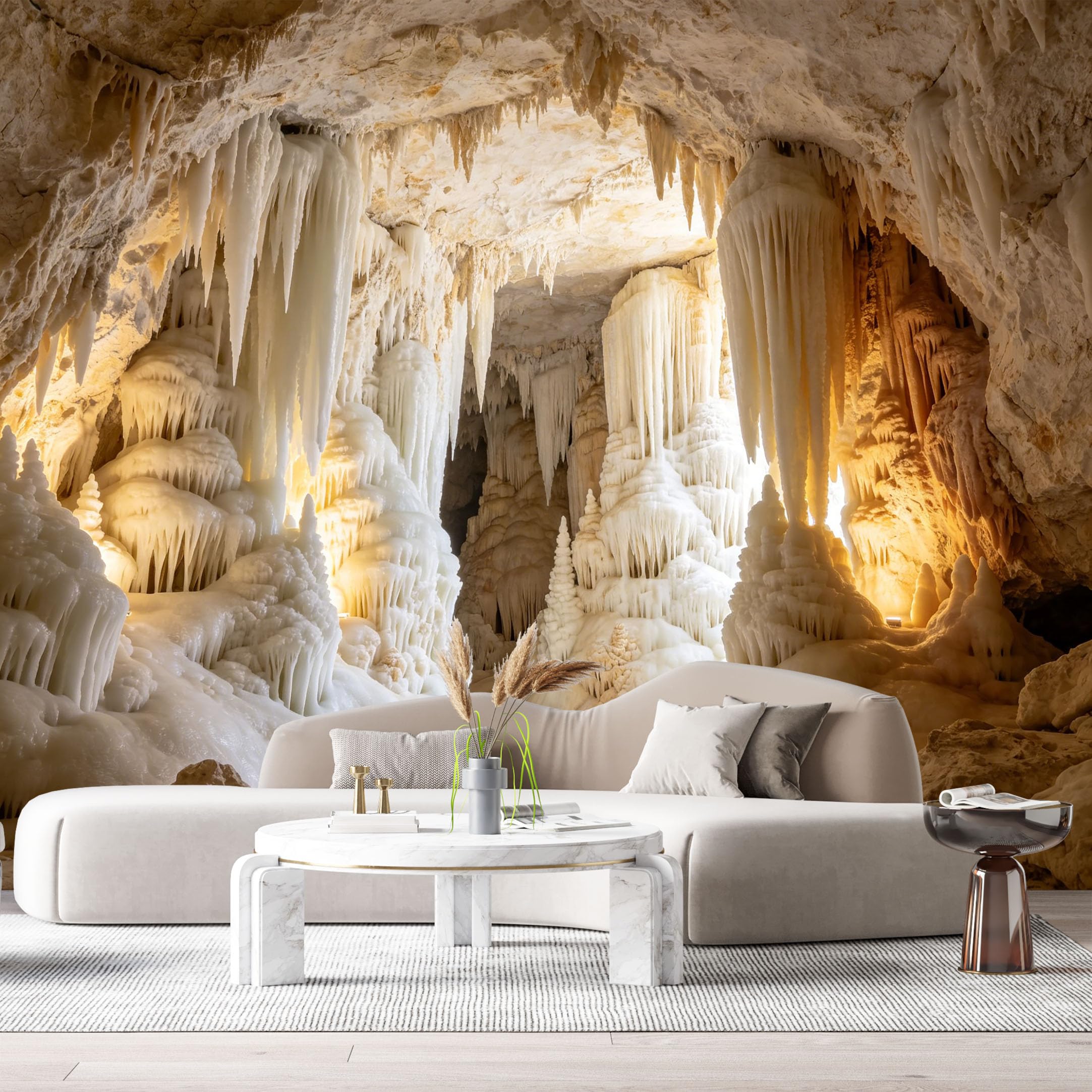 Custom Size Wall Murals Ice Cave Landscape 3D Stalactite Formations Golden Light SelfAdhesive Wall Fabric Removable Large Wallpaper for Photo Living Room