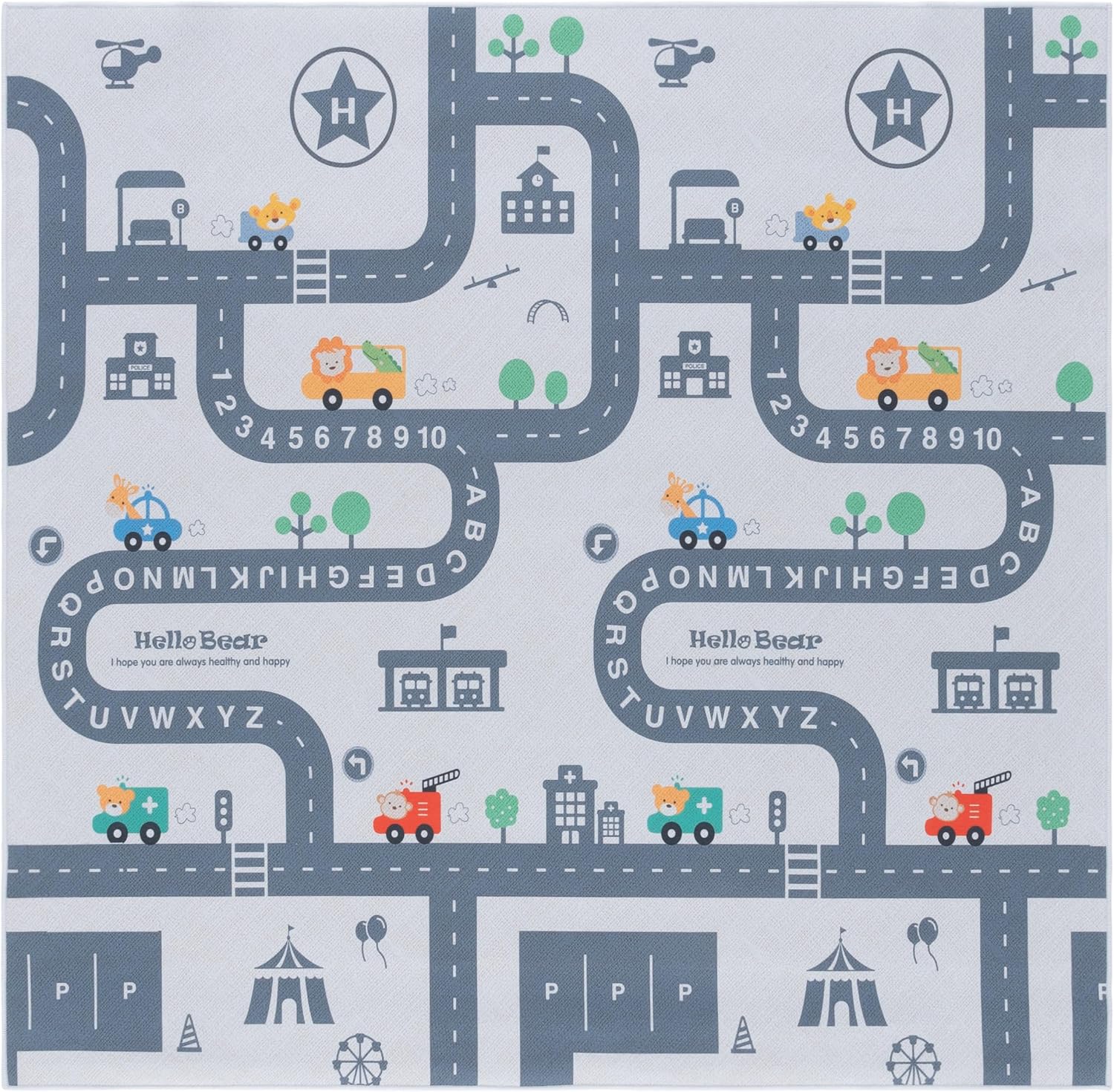 SAFAVIEH Washable Rug Tacoma Kids Collection - 5' x 8', Ivory & Grey, Slip Resistant & Easy to Clean, Educational Playmat Road, Ideal for Boys & Girls in Playroom, Nursery, Bedroom (TCK171A)