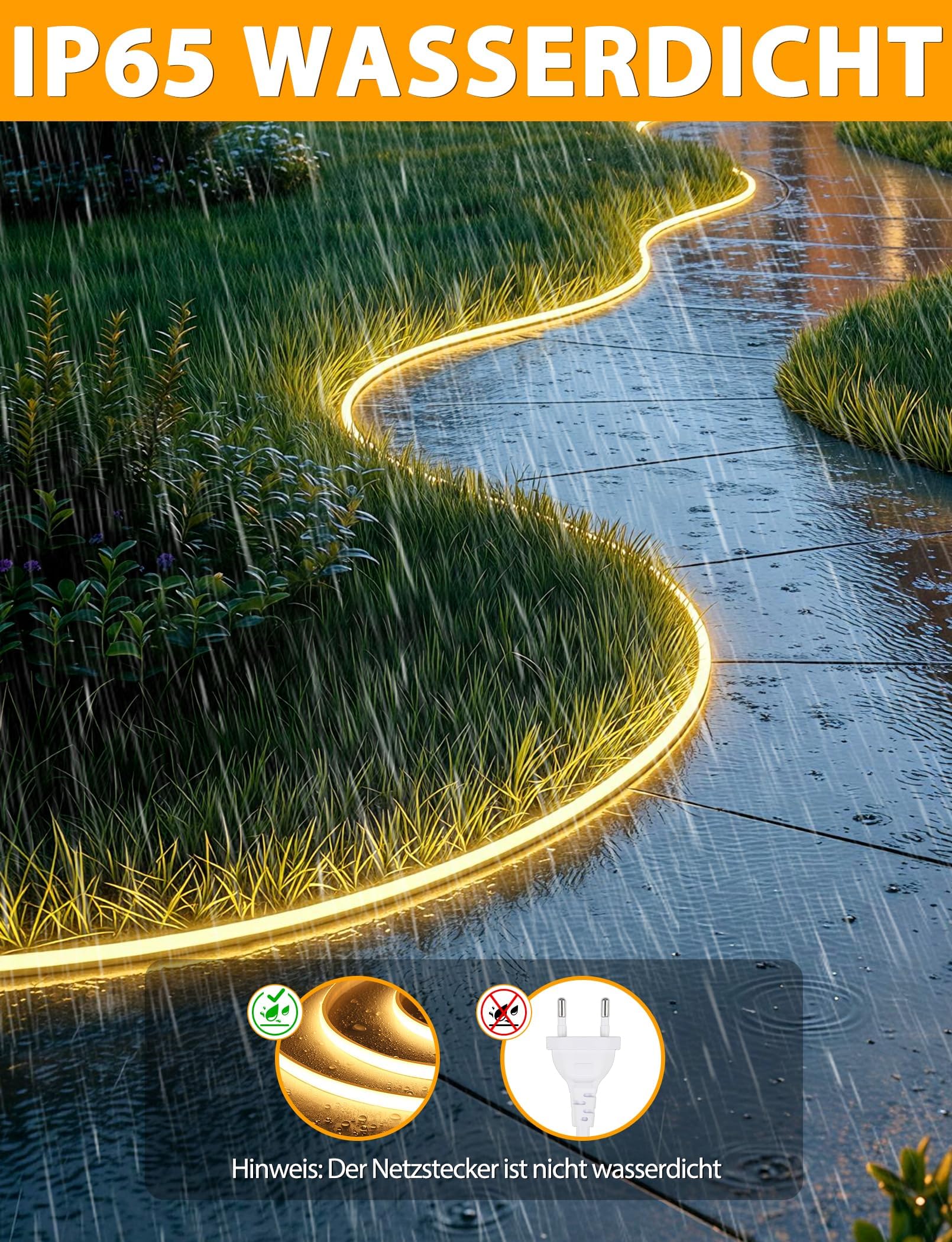Lamomo COB LED Streifen 20m, Aussenbereich Wasserdicht Warmweiss Neon Strip | Silikon Leiste 5760 leds, CRI 95+, Flexibel, 3000K, 9.2mm Breit, 220V, Zuschneidbar für Heim Küche Garten Gewerbedekor