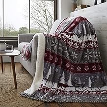 Happy Linen Company Nordic Scandi Hygge Winter Warm Burgundy Extra Extra Large XXL Faux Fur Sherpa Fleece Throw