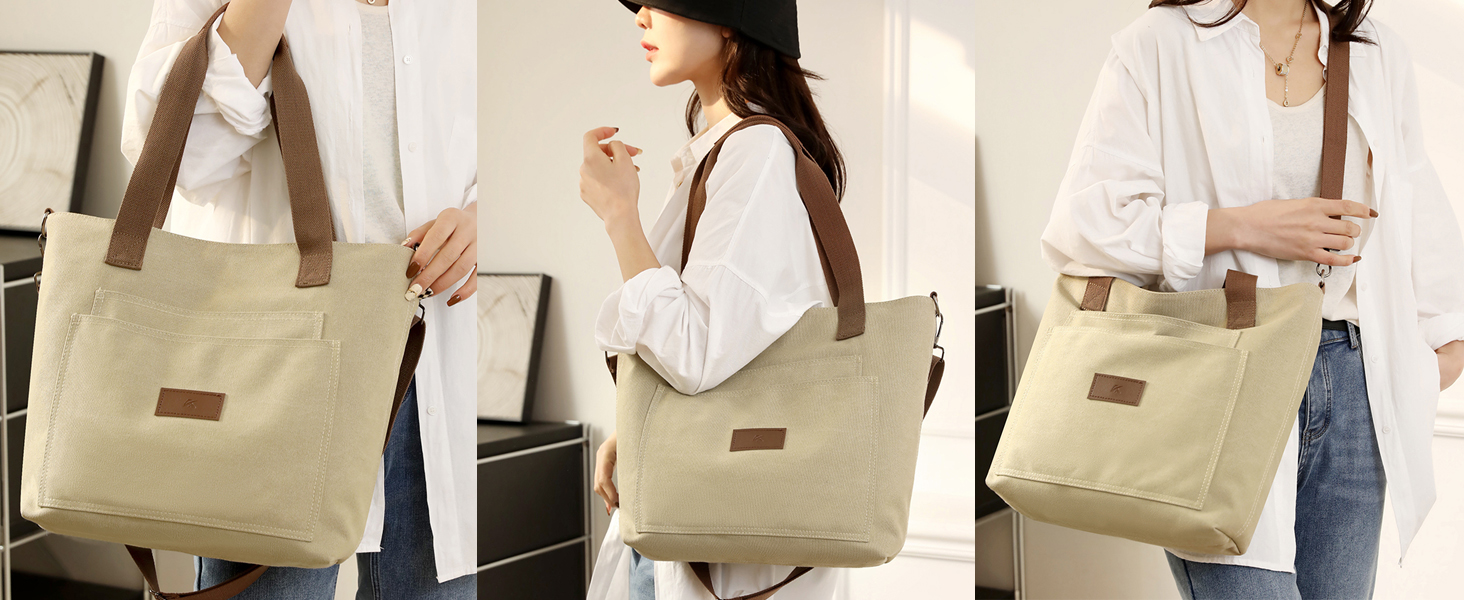 Bolso tote de lona para mujer con cierre y correa miniatura 7