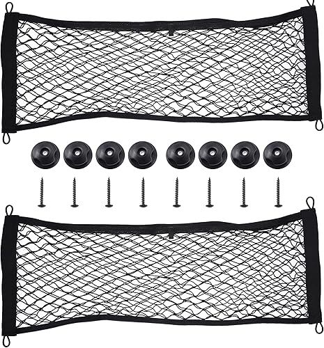 Miniatura 7 de X AUTOHAUX Juego de 2 bolsas elásticas de malla para maletero de automóvil, bolsa de carga trasera, organizador de hamaca, bolsa de bolsillo