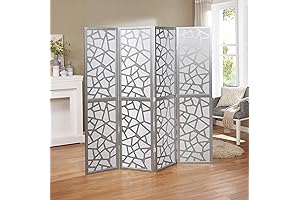 Roundhill Furniture Giyano 4 Panel Screen Room Divider, Silver Finish