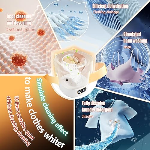 Miniatura 8 de 4.0 Lavadora portátil mejorada 16L Lavadora plegable motor alemán de alta eficiencia certificado SGS Limpieza de luz azul UV-C % 99 Adecuado para