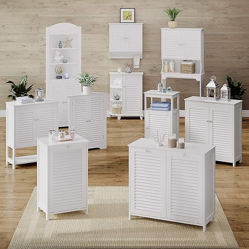 Miniatura 9 de RiverRidge Ellsworth - Armario de lavandería con puerta inclinable, bolsa de tela extraíble, diseño de obturador y perilla plateada pulida.