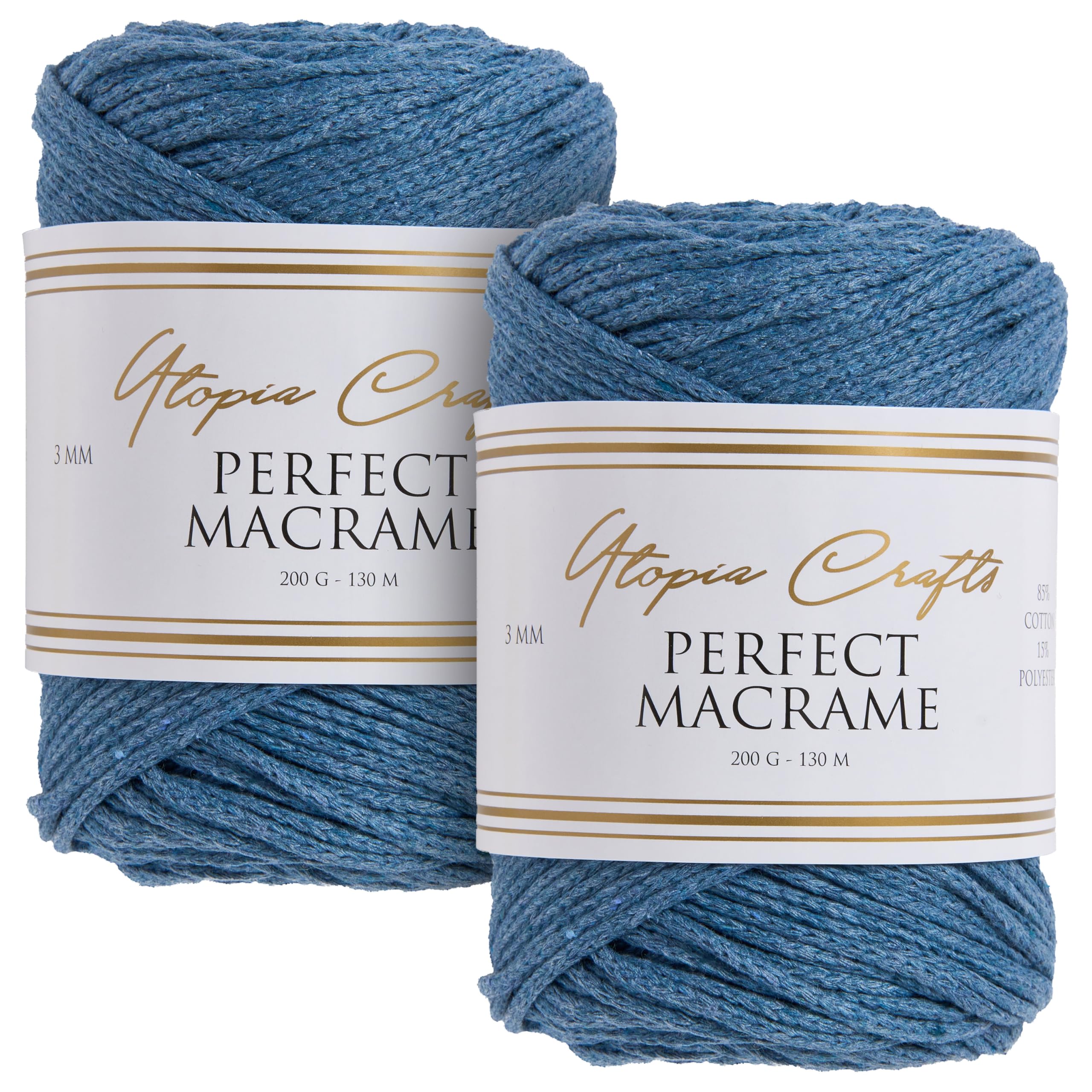 Utopia Crafts Perfect Macrame Cord 3mm - 2X 200g (Steel Blue)