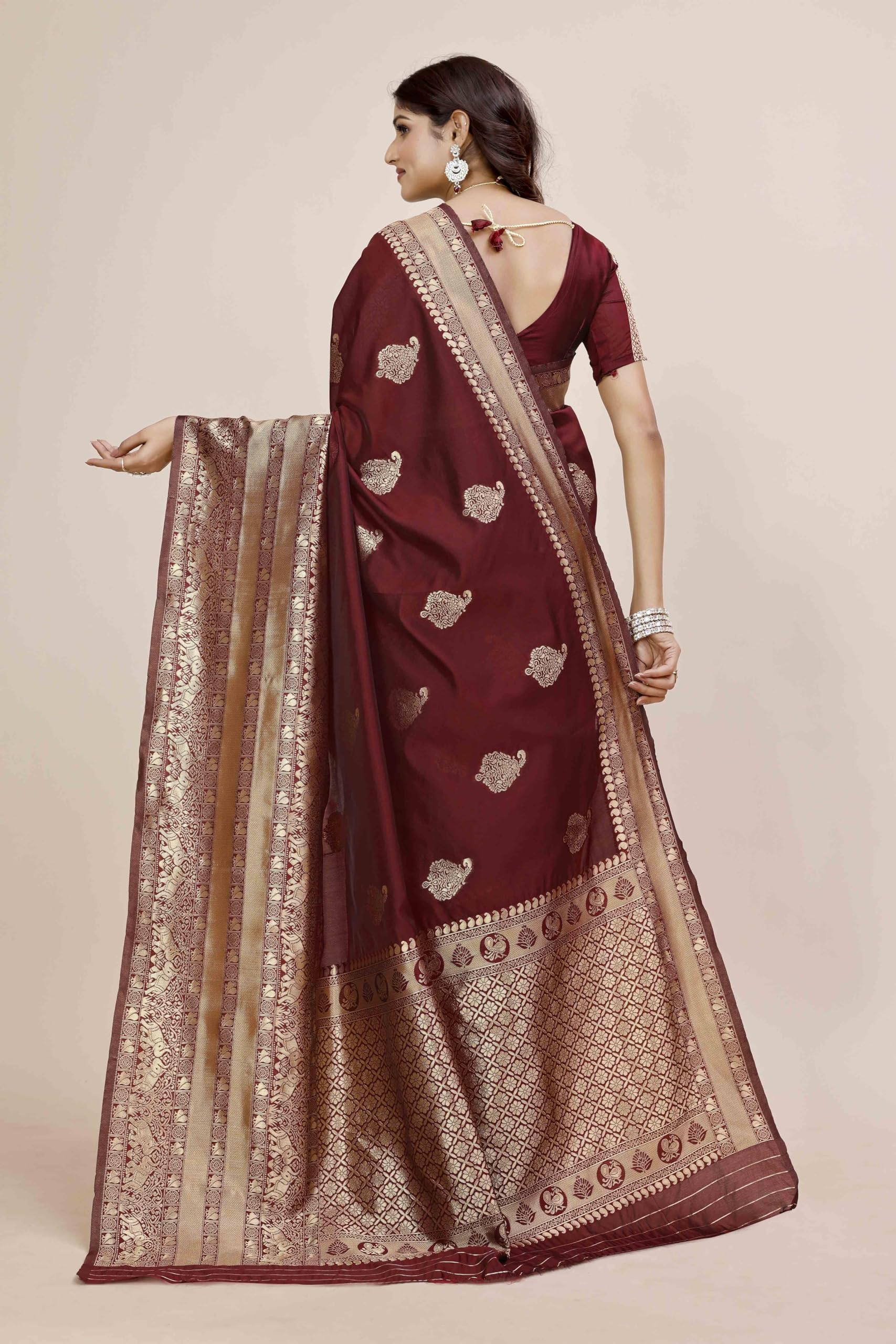 Shasmi Women's Banarasi Saree Pure Kanjivaram Silk Saree Soft New Ladies 2025 Design Wear Pattu Sarees Latest Party Sari Collections With Blouse Piece For Wedding Sadi (Pari-208 Maroon)