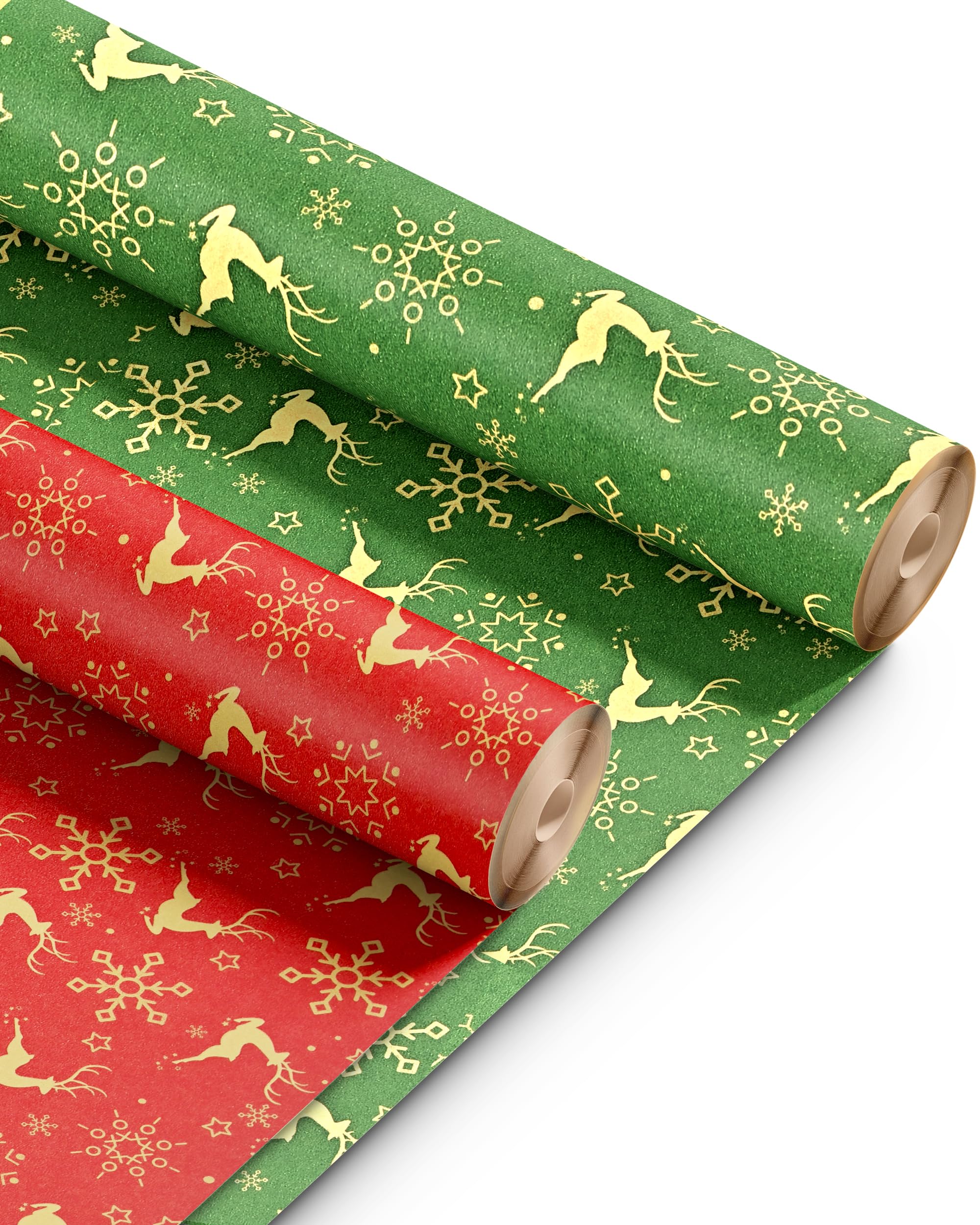 Kraft & Co 2 Pack Christmas Wrapping Paper Roll - Festive Designed Recyclable Kraft Paper, Perfect for Holiday Gifts, Arts & Crafts-Wrapping for a Merry Christmas (44.5cm x 25m) (Reindeer)