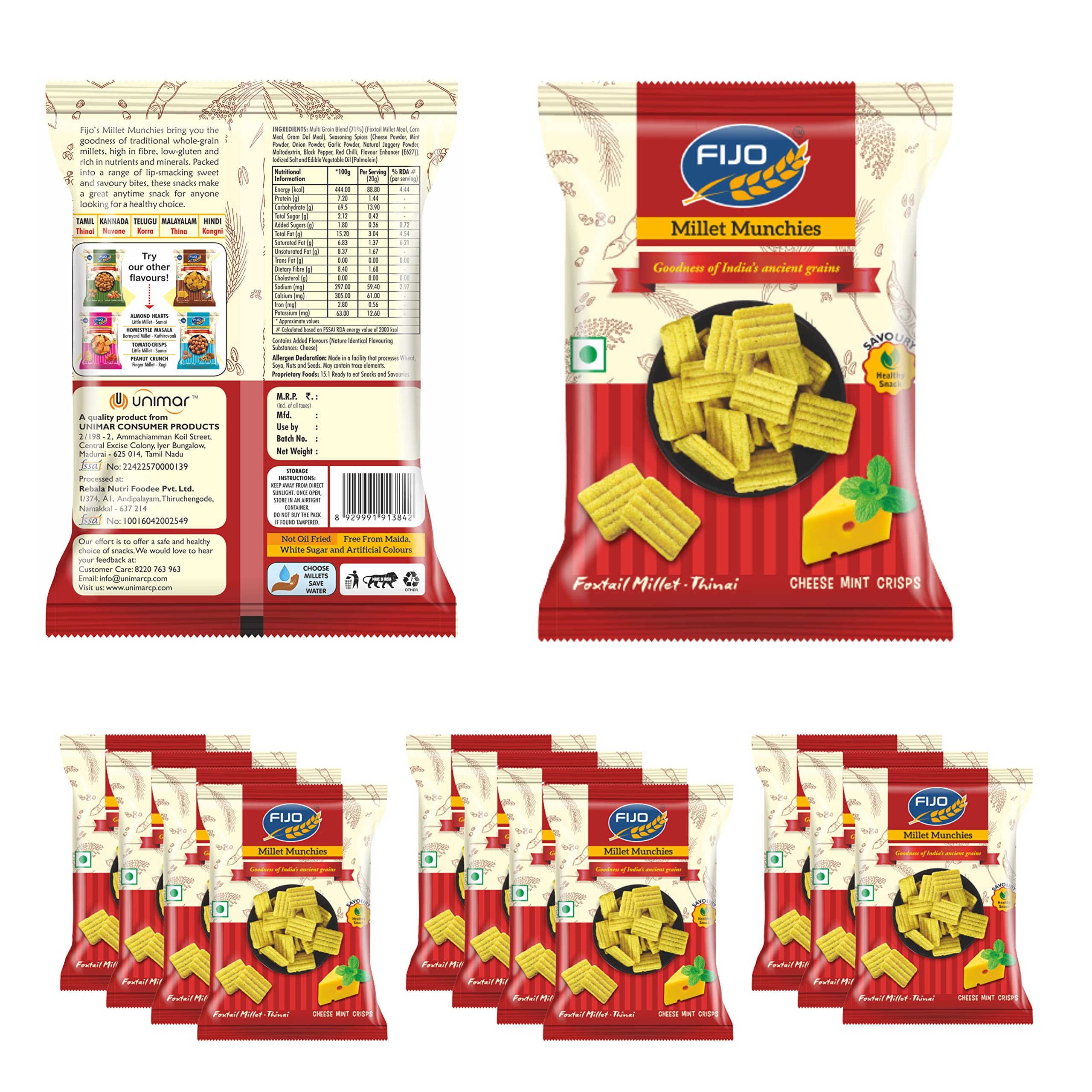 Fijo Millet Munchies - Cheese Mint Crisps - Thinai (Foxtail Millet) for Kids and Family - Healthy Snacks for School Tiffin and Travel Friendly (B0C6KQ67SR) Amazon Price History, Amazon Price Tracker