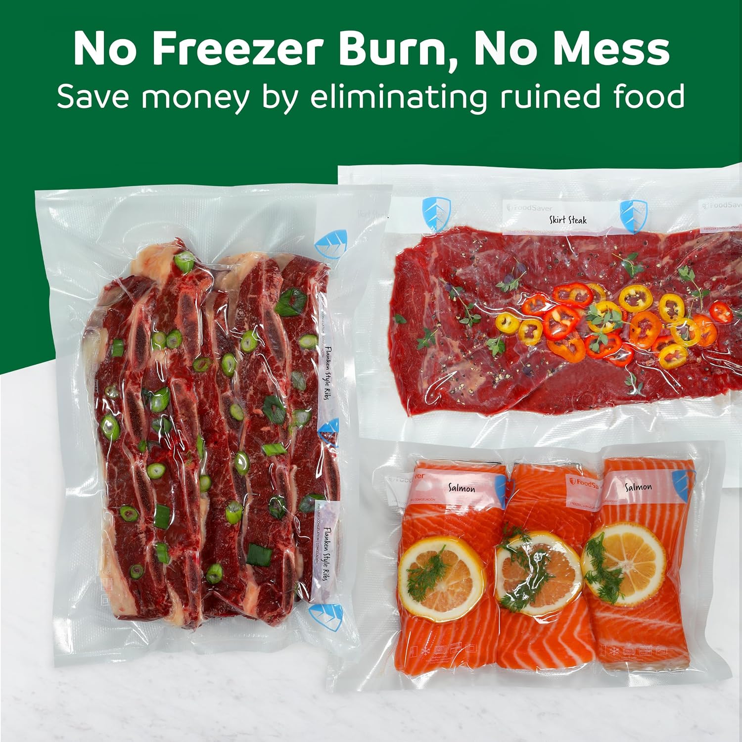 FoodSaver Vacuum Sealer Rolls, 4 Pack 11" x 16.25' Rolls (65 Total Feet), BPA-Free Custom Size Freezer Bags for Food Storage, Sous Vide, and Meal Prep image 3