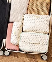 Vista 3 de HBselect Bolsa de maquillaje acolchada, 3 piezas de algodón grande, bolsa de maquillaje de viaje, bonita bolsa de maquillaje floral de coqueta