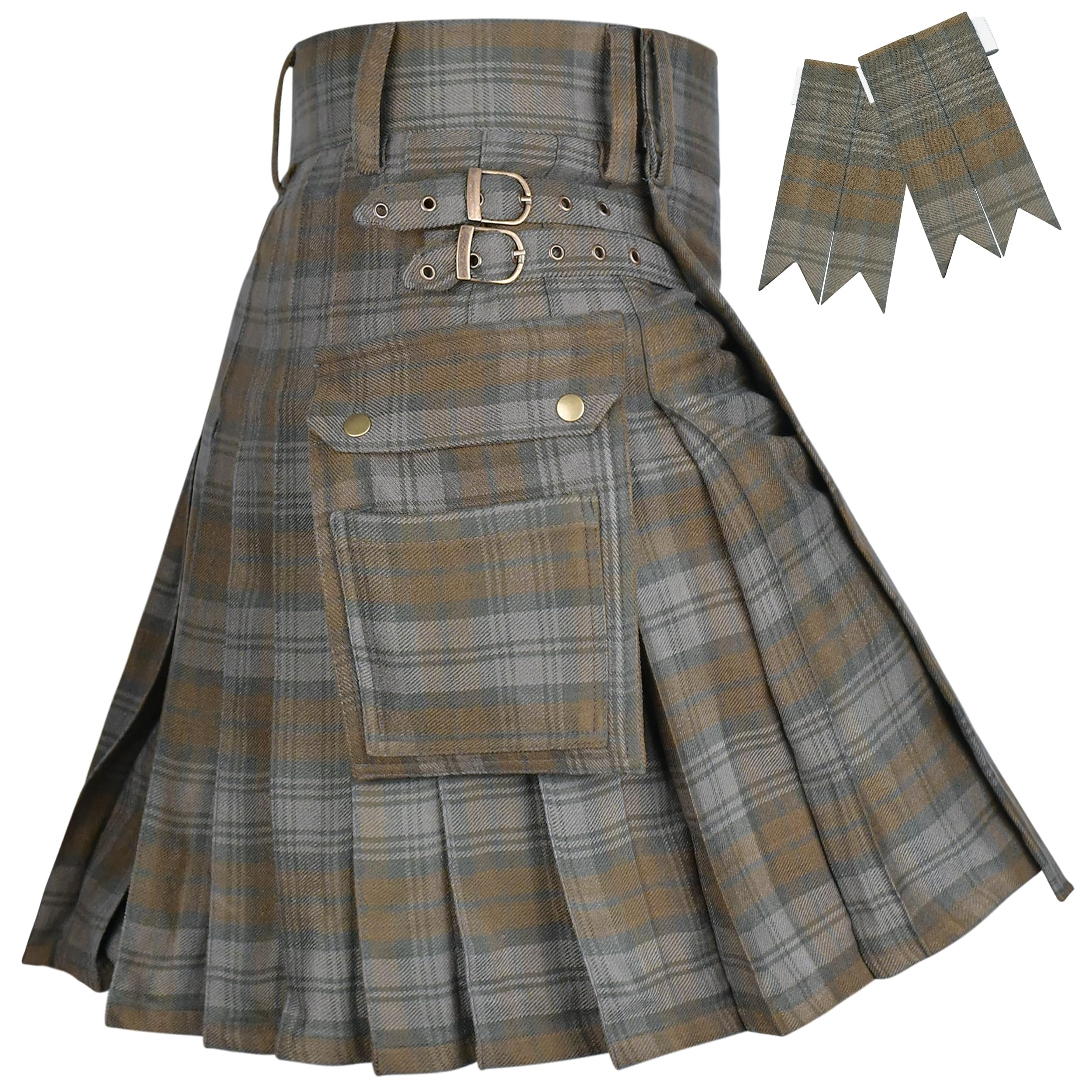 H HIGHLAND REDSTONE Tartan Utility Kilt for Men I 16oz Scottish Tartan Kilts 5 Yards Premium Acrylic Wool Kilts Traditional Mens Kilt (Black Watch Weathered, 30)