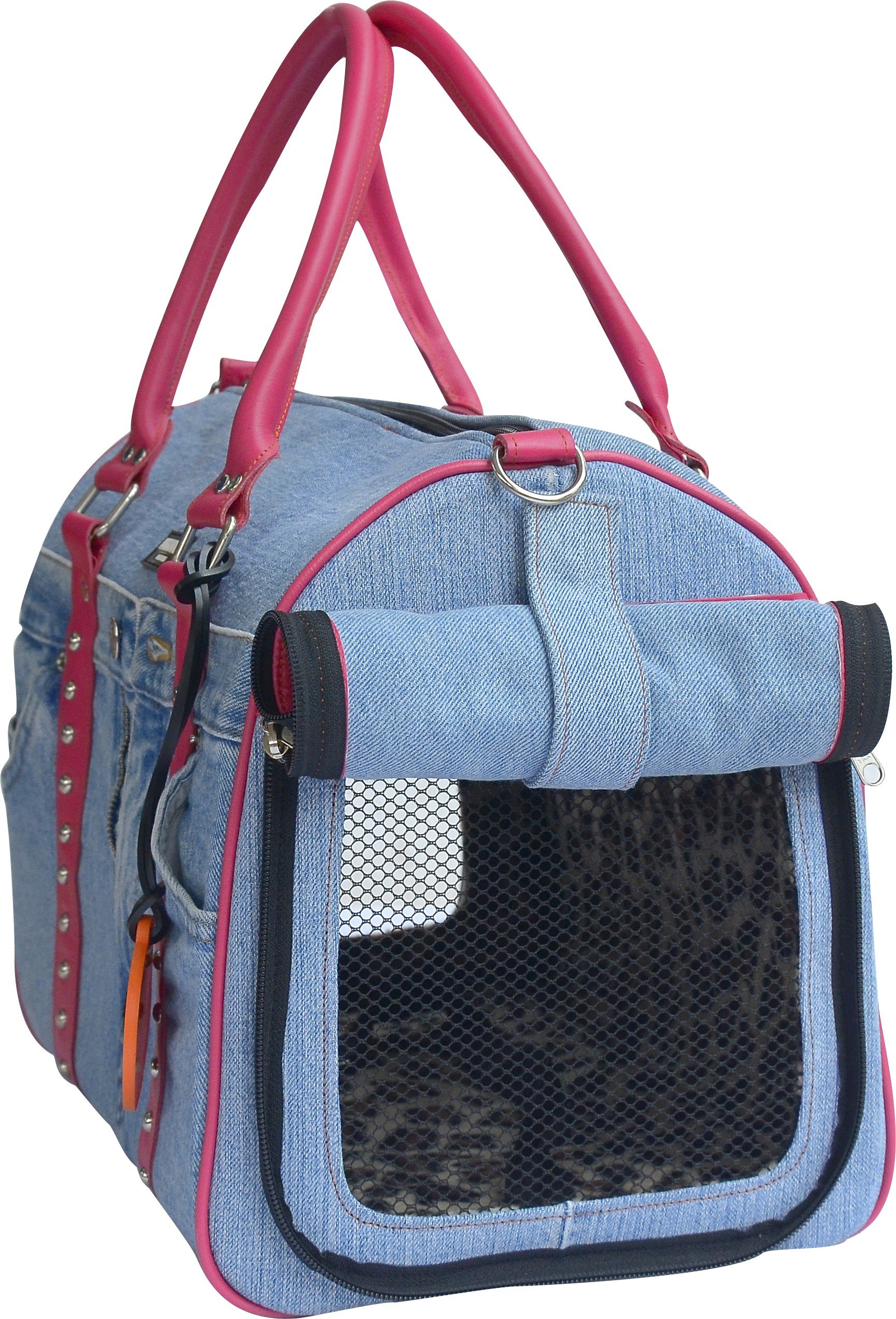 Doggy Dolly PC062 Dog Bag - Rivets with Carry Handle - Pink/Denim