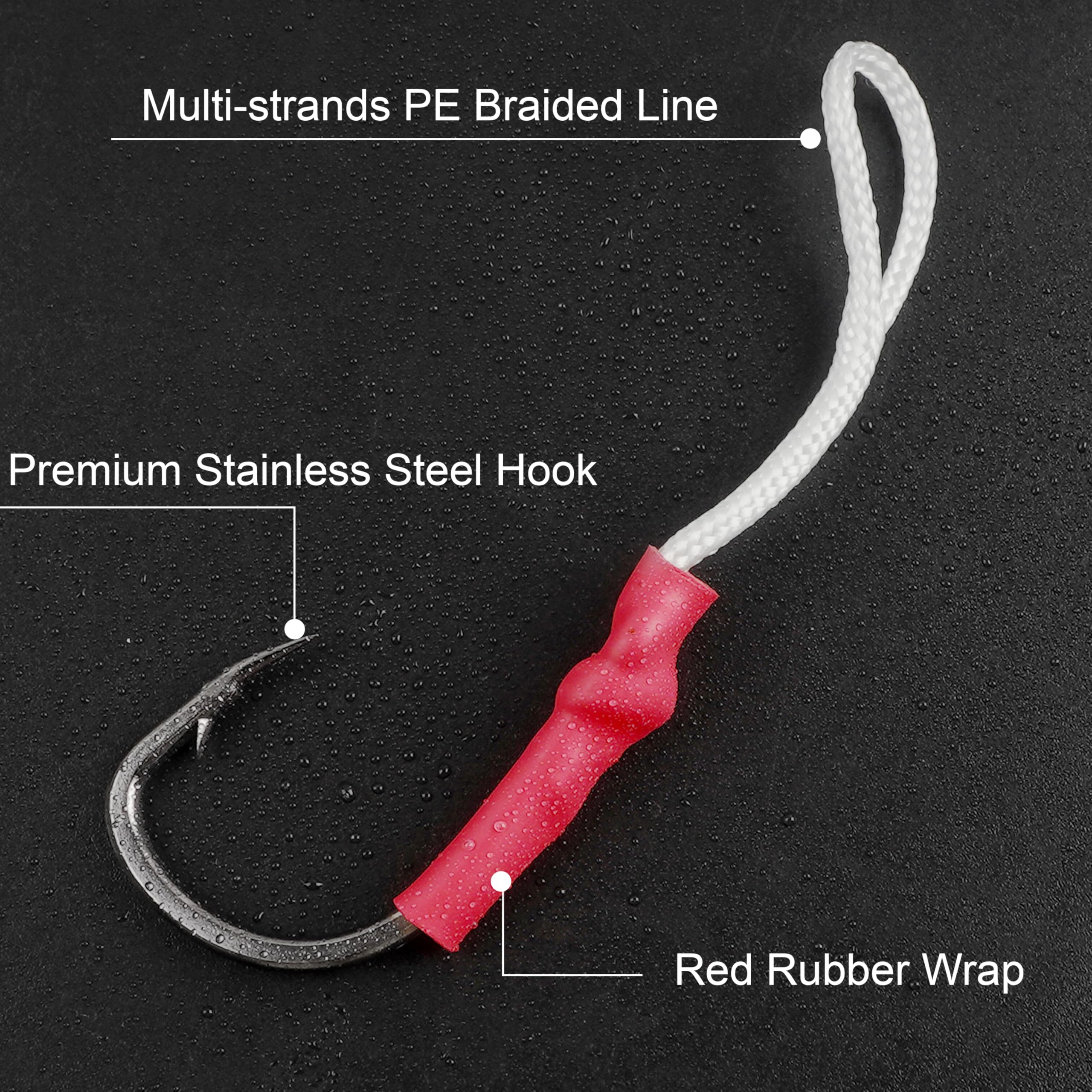 Orootl, 60 ami da pesca in acciaio inox, ami da pesca con forte lenza in polietilene, 1/0-10/0, kit per pesca in acqua dolce e salata, 60pcs-4/0