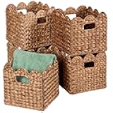 Best Choice Products 13 x 13in Scalloped Hyacinth Baskets, Rustic Set Of 5 Multipurpose Collapsible Storage Organizer, Handwoven Laundry Totes for Bedroom, Living Room, Shelves – Chestnut