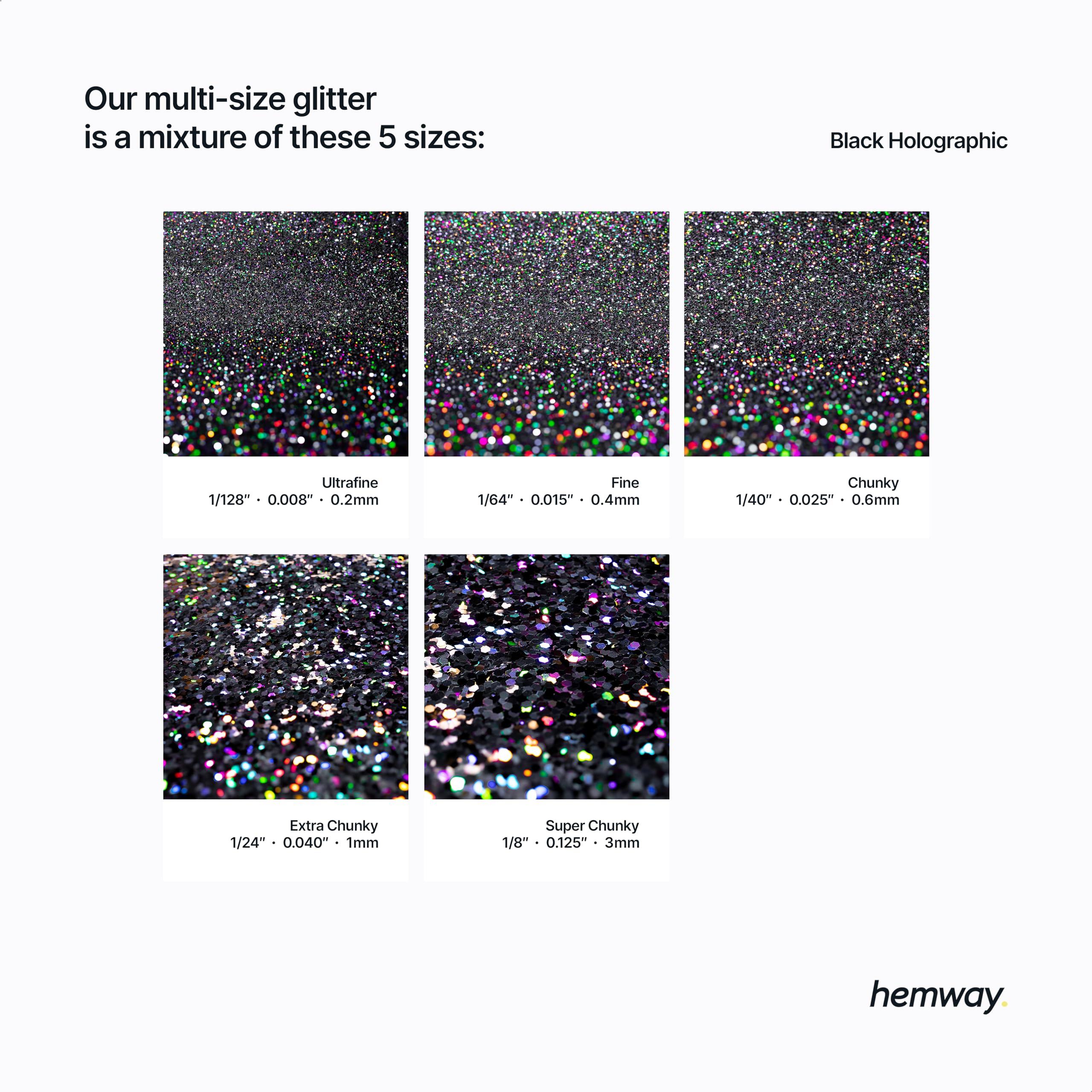 Hemway Craft Glitter Black Holographic 100g Multi Size Glitter for Crafts Resin, Cosmetic, Nail, Face, Body, Festival - Image 3