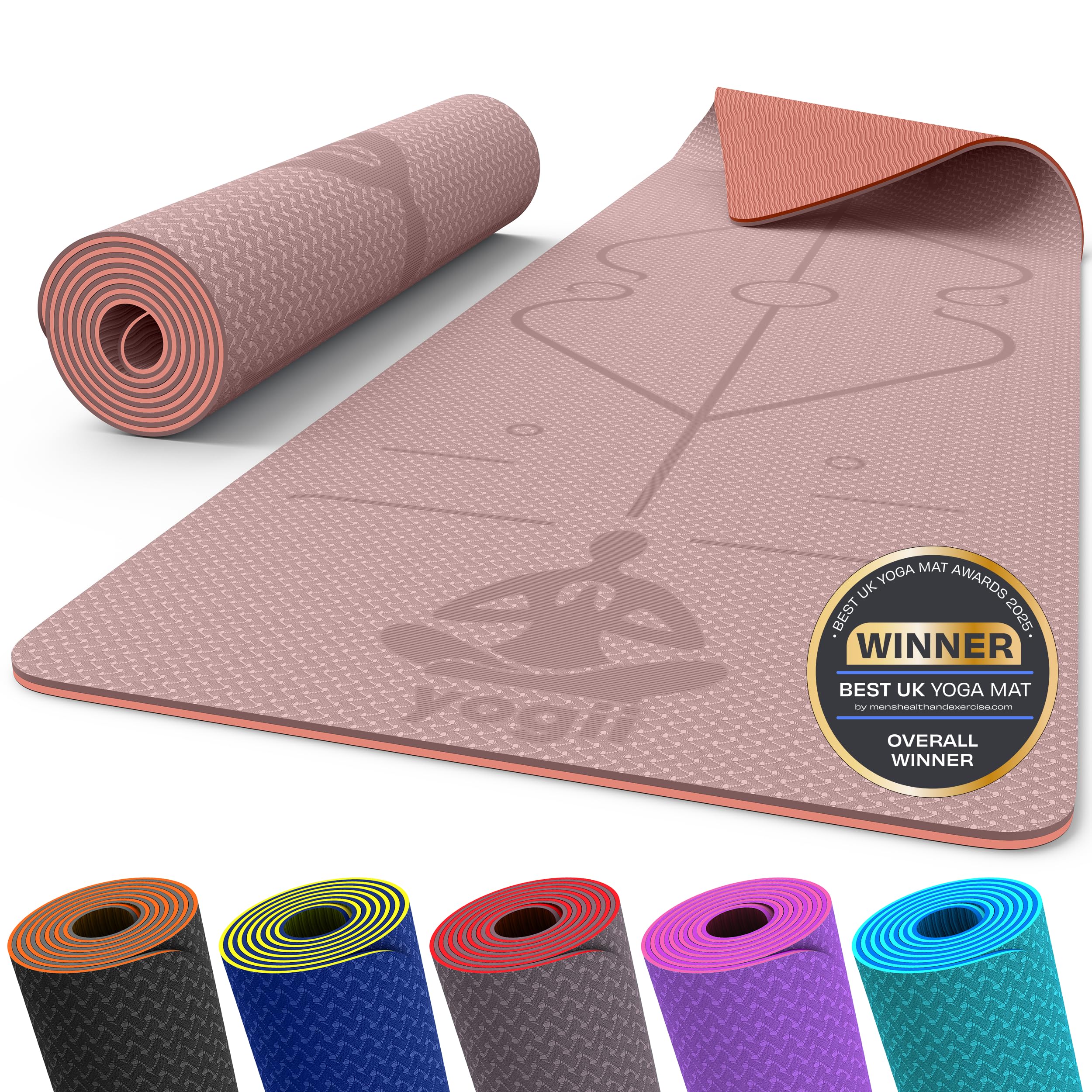 Yogii Yoga Mat - Non-Slip 6mm Thick TPE & Travel-friendly Yoga Mat - Perfect for Home & Gym Exercise Fitness & Pilates - With Laser Alignment Guides (Nude/Old Rose) for Men & Women โ image 1