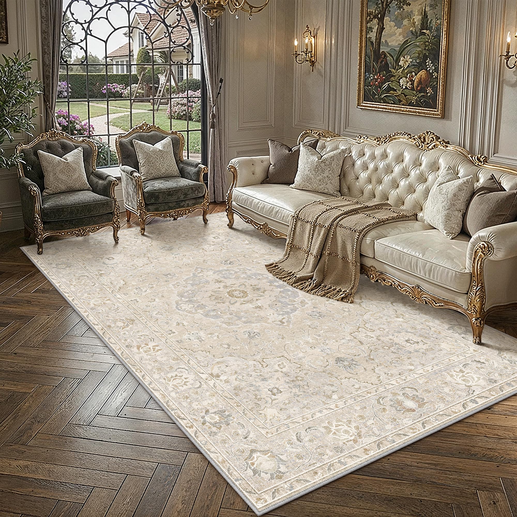 PureCozy Beige Washable Vintage Rugs Living Room Rug 160x230cm โ image 1