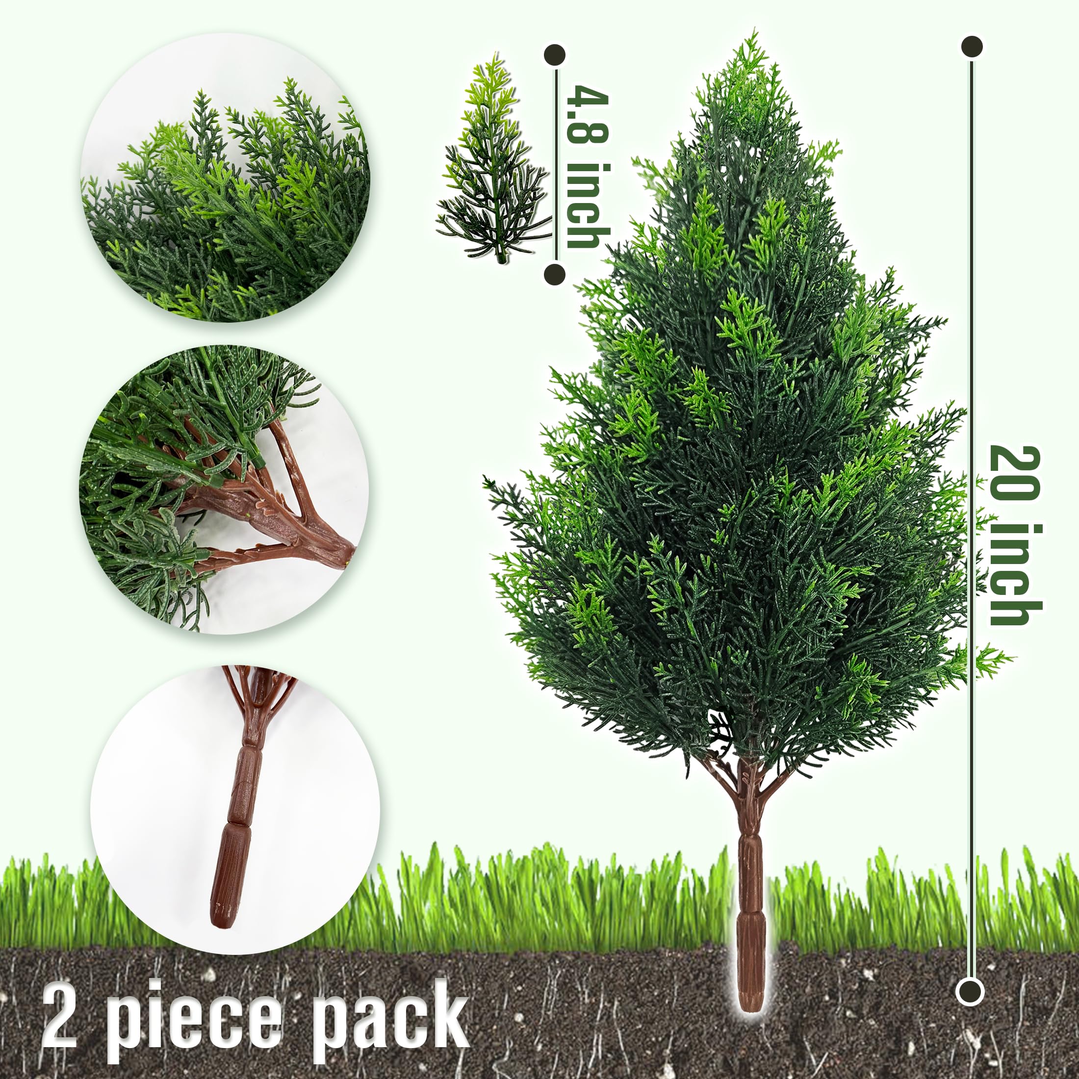Piante topiaria di cedro artificiale: 50,8 cm (2P), resistente ai raggi UV, steli di pino finto arbusti in plastica verde per interni ed esterni, decorazione per la casa, giardino, veranda