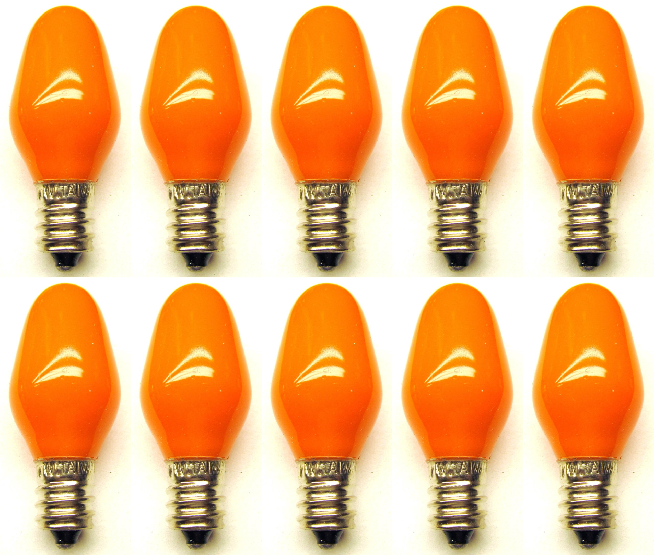 CEC Industries #7C7 CO 120V (Orange) Bulbs, 120 V, 7 W, E12 Base, C-7 Shape (Box of 10)