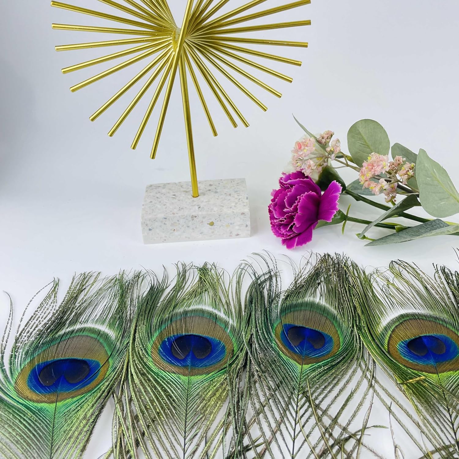 Peacock Feather -20Pcs 15-19in (40-50 cm), Bulk Natural Long Peacock Feathers for Crafts or Vase or Party Decorations.
