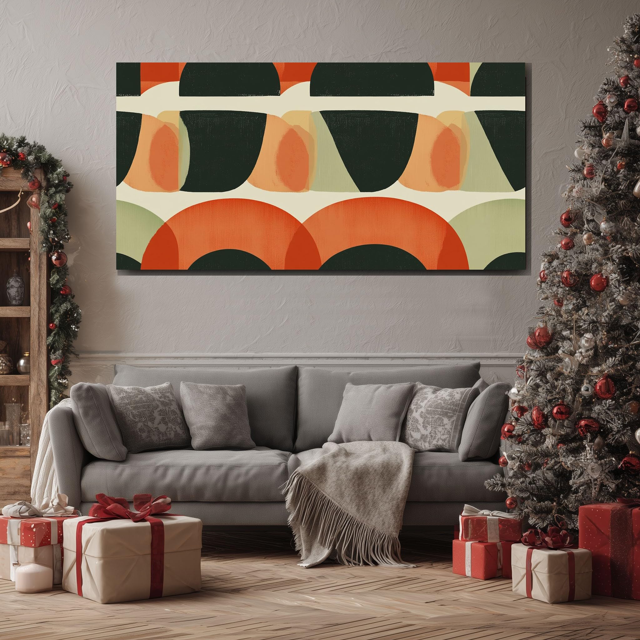Quadro Stampe su Tela Geometrico moderno di metà Senza Cornice 80x160cm | secolo Moderne Grandi Dimensioni Semicerchio Astratto Decorazione Murale per Soggiorno Camera da Letto Triangolo a Incastro