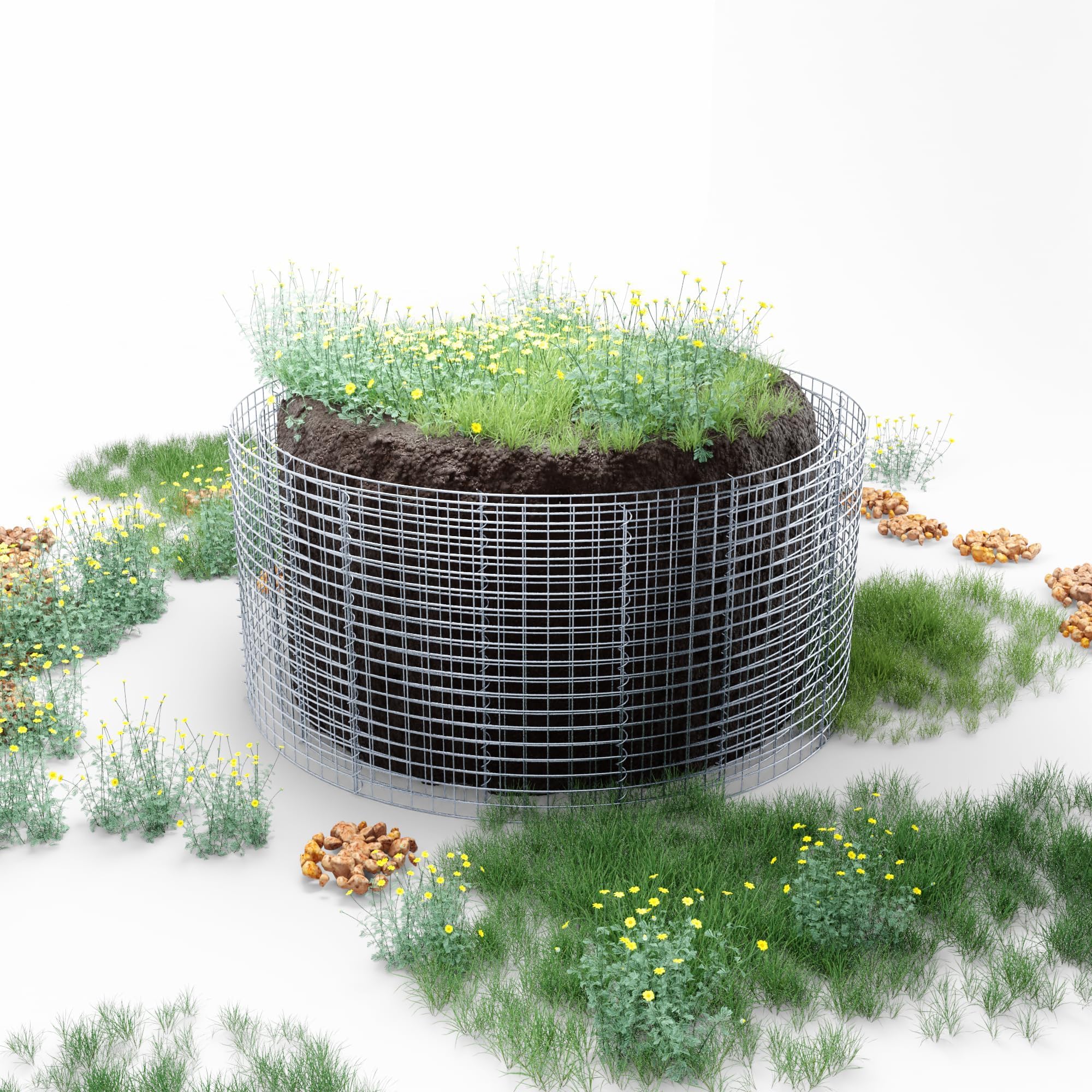 Gabiona Rundes Gabionen Hochbeet - Ø 172 cm, Höhe 50 cm - Robustes Pflanzbeet mit Zink-Alu Beschichtetem Gitter, Inklusive Montagematerial - Perfekt für Gartenfreunde