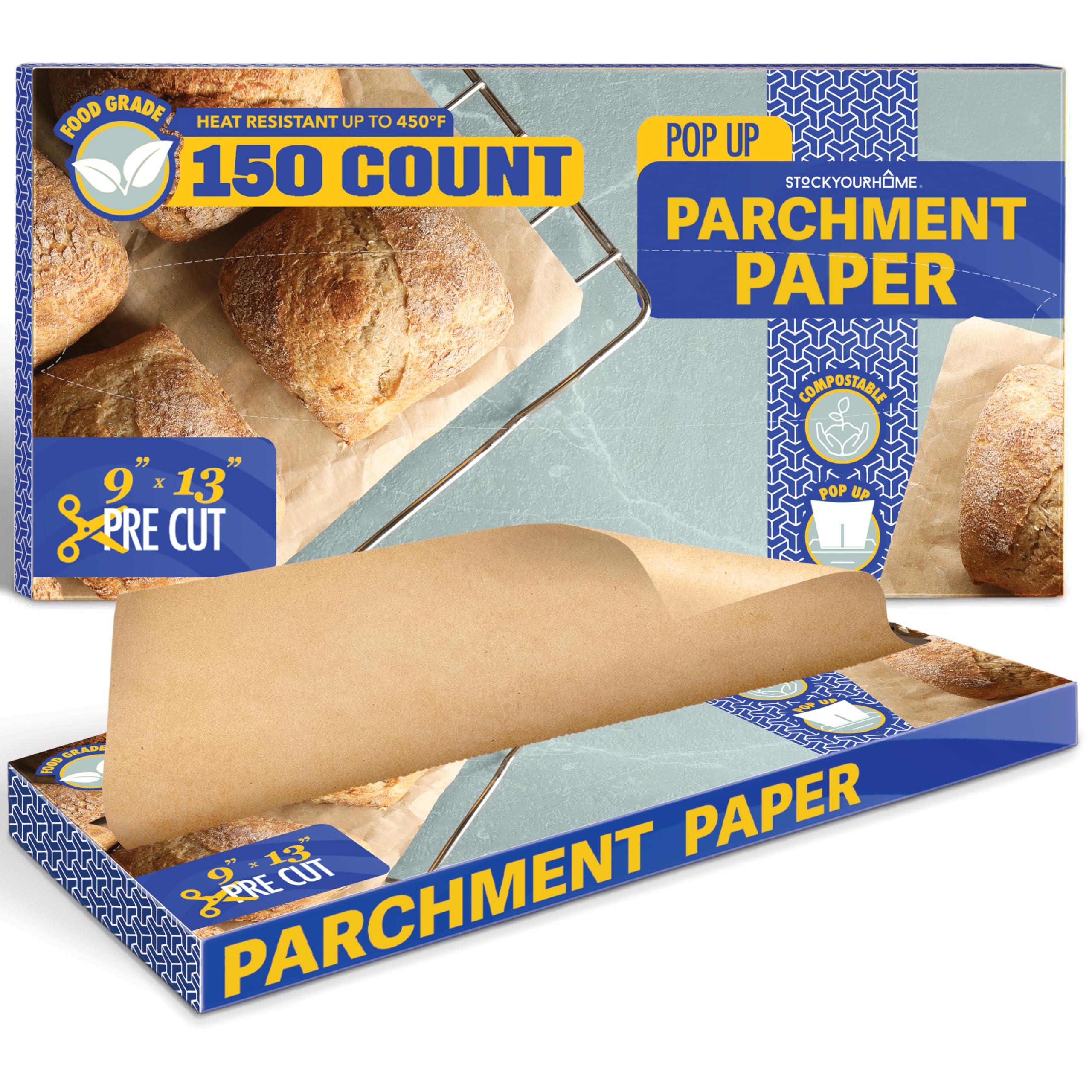 150 Ct Unbleached Parchment Paper Sheets by Stock Your Home – 9"x13”, ParchmentPaper, Kraft Brown, Pack of 150, Model Stock Your Home 2131
