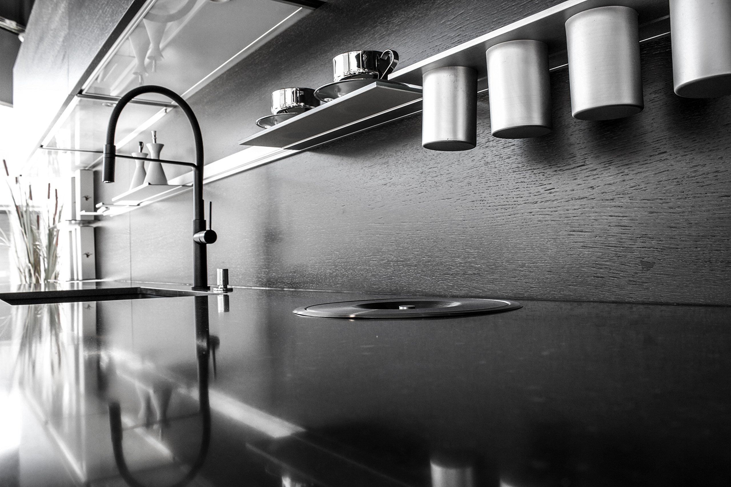 Chef - Grifo de cocina monomando repisa, caño flexible, sistema de ahorro energético coldopen, color negro