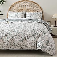 Vista 12 de HoneiLife Juego de funda de edredón floral 100% algodón, 3 piezas, suave, ropa de cama botánica con cierre de cremallera y lazos en las esquinas