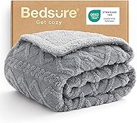 Bedsure Gentlesoft Sherpa Fleece Throw Blanket - Fluffy Cozy Cable Jacquard Tufted Grey 50x60 for Couch Bed Winter Gifts