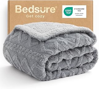 Bedsure Sherpa Fleece Throw Blanket, Cable Jacquard Tufted, Ultra-Soft, 50x60in, Grey