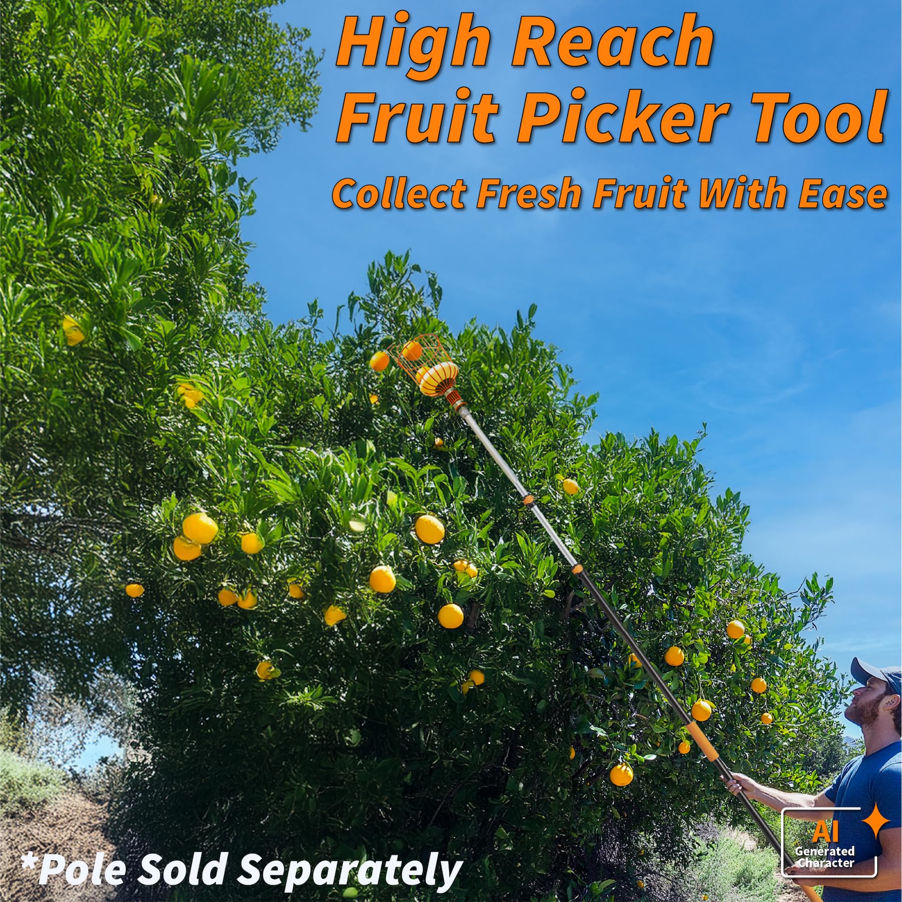 Extend-A-Reach Solo Cesta recolectora de Frutas // La Cesta recolectora de Manzana giratoria Solo se Adapta a Poste de extensión estándar Acme // Herramienta de Recogida de árboles frutales para