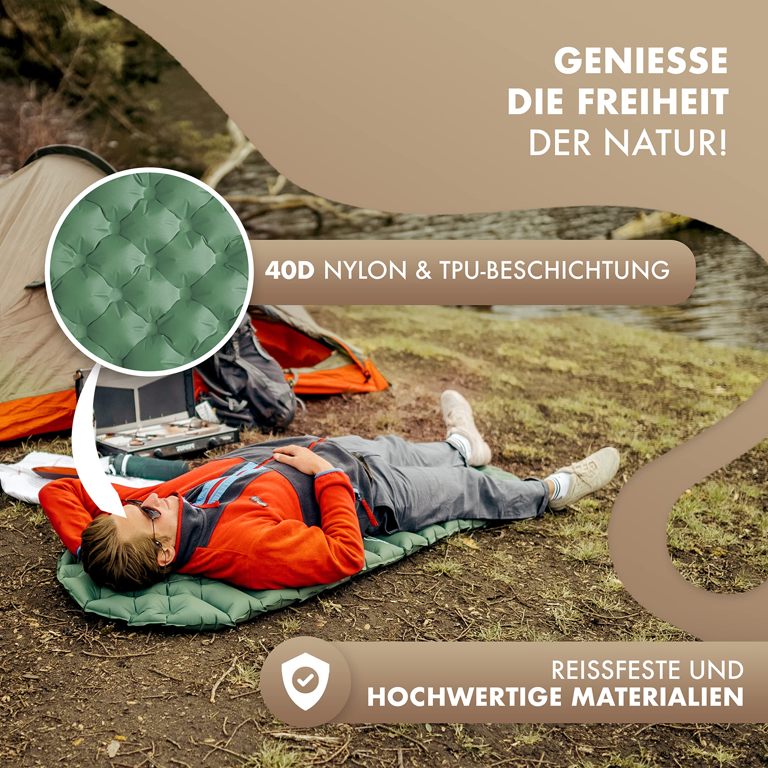 NATURBUMMLER® Isomatte Ultraleicht [590g] Aufblasbare Luftmatratze Camping (195x56cm) – wetterfest & faltbar – für Trekking Wandern Festival Reisen