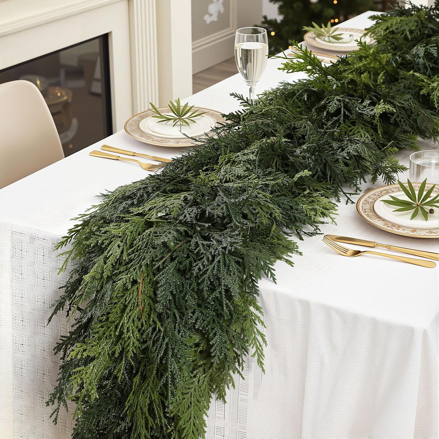 SHareconn 9FT Christmas Cedar Garland Decoration, Artificial Realistic Faux Cypress Greenery Garland for Winter Mantle Table Stairs Railing Fireplace Holiday Indoor Outdoor Decor, 9 FT 1 9ft-Cypress