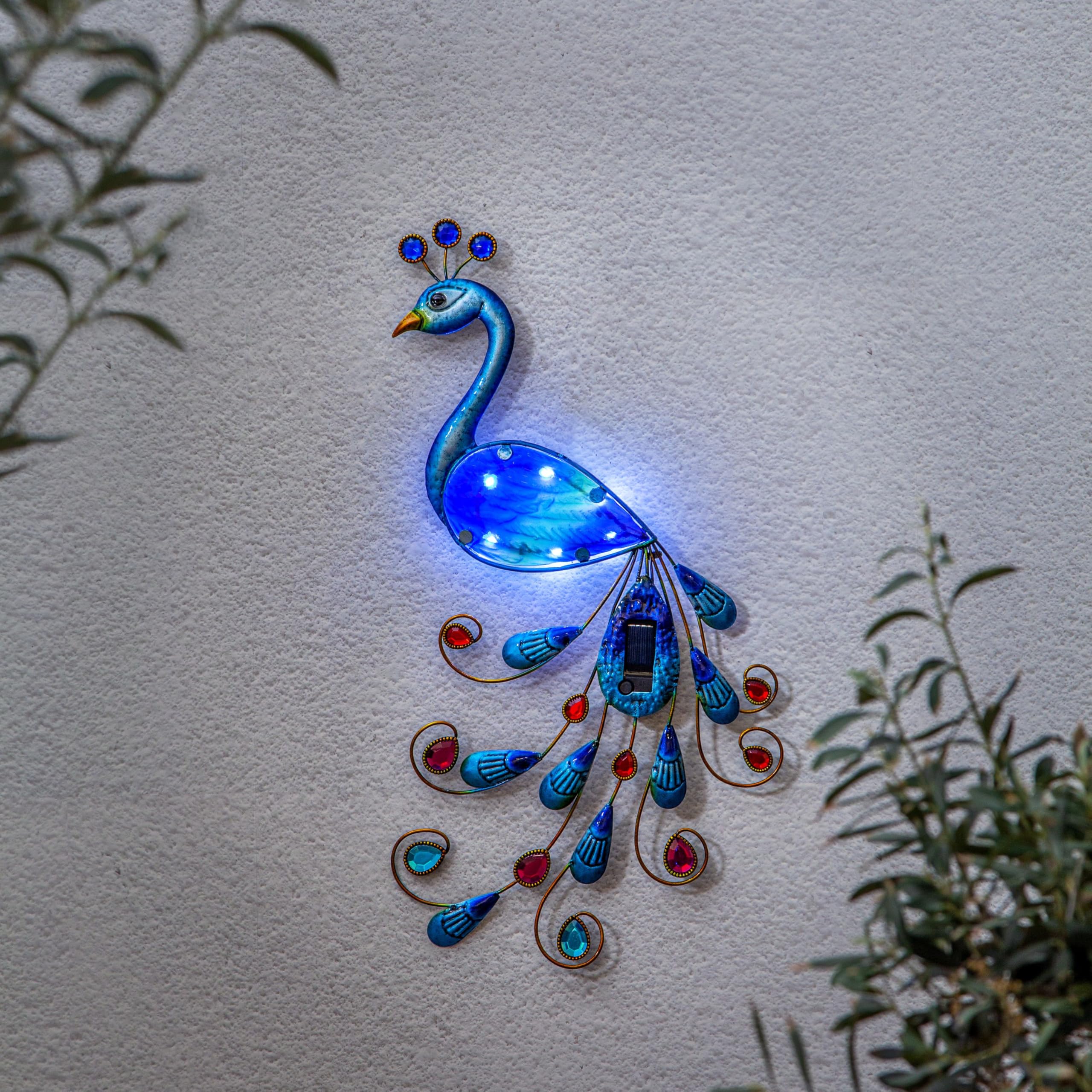 Star Trading 482-21 Paon décoratif Solaire à 6 LED Blanches, env. 27 x 52 cm, Panneau Solaire, Batterie, extérieur, Carton 4 Couleurs